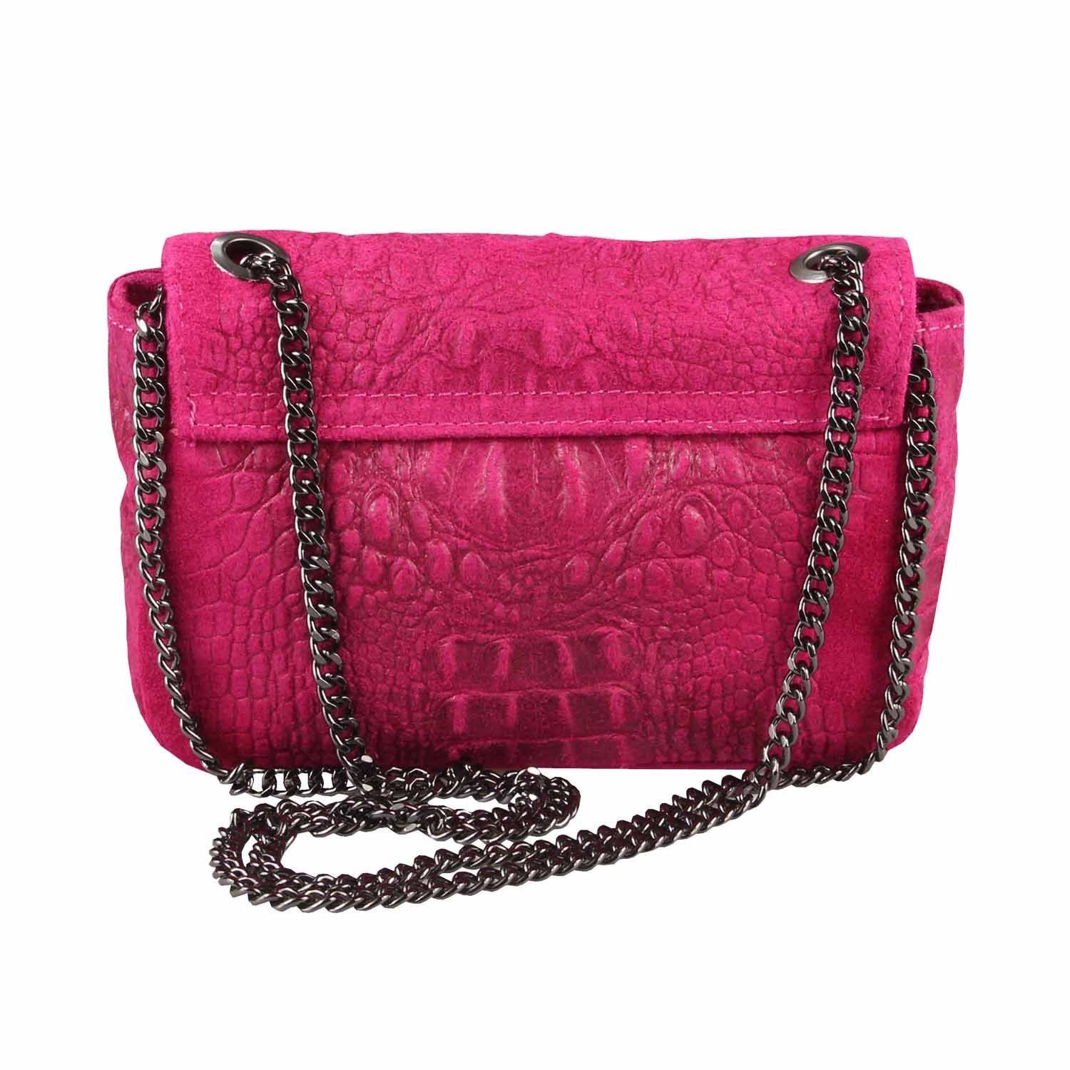 ITALYSHOP24 Schultertasche MADE IN ITALY Damen ECHTLEDER Tasche Umhängetasche Crossbody Bag Kroko, Leicht, Minibag Clutch CrossOver Bodybag Brustbag & Handytasche, Kette