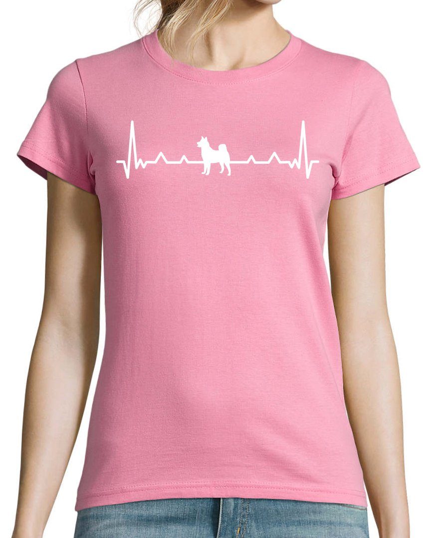 Rosa trendigem mit Shirt Damen Youth T-Shirt Hund Designz Frontprint Heartbeat