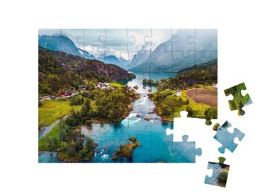 puzzleYOU Puzzle Fjordlandschaft: Lovatnet-See in Norwegen, 48 Puzzleteile, puzzleYOU-Kollektionen Landschaft