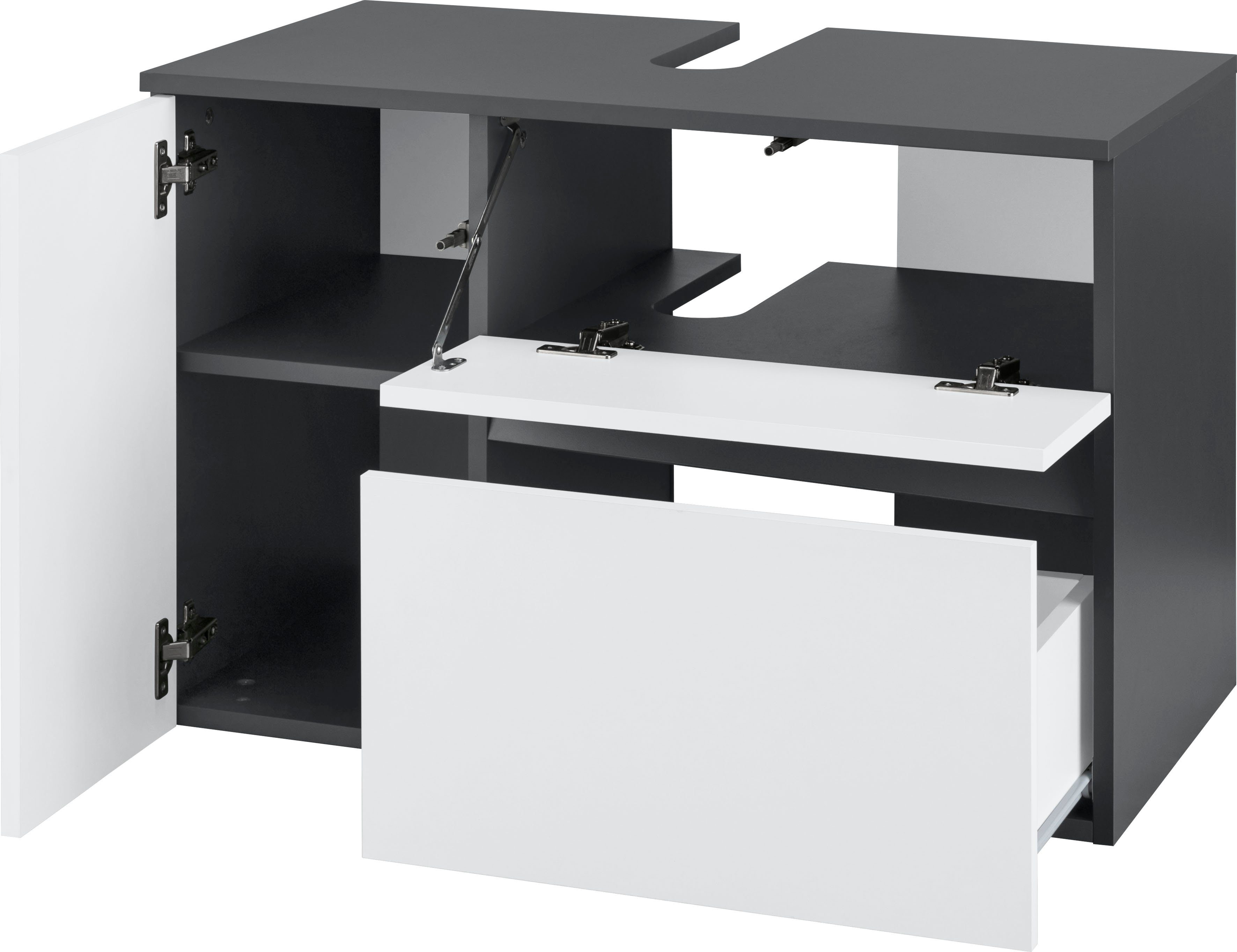 Home affaire Waschbeckenunterschrank Wisla für Wandmontage, Siphonausschnitt, Push-to-open-Funktion, Breite 80 cm
