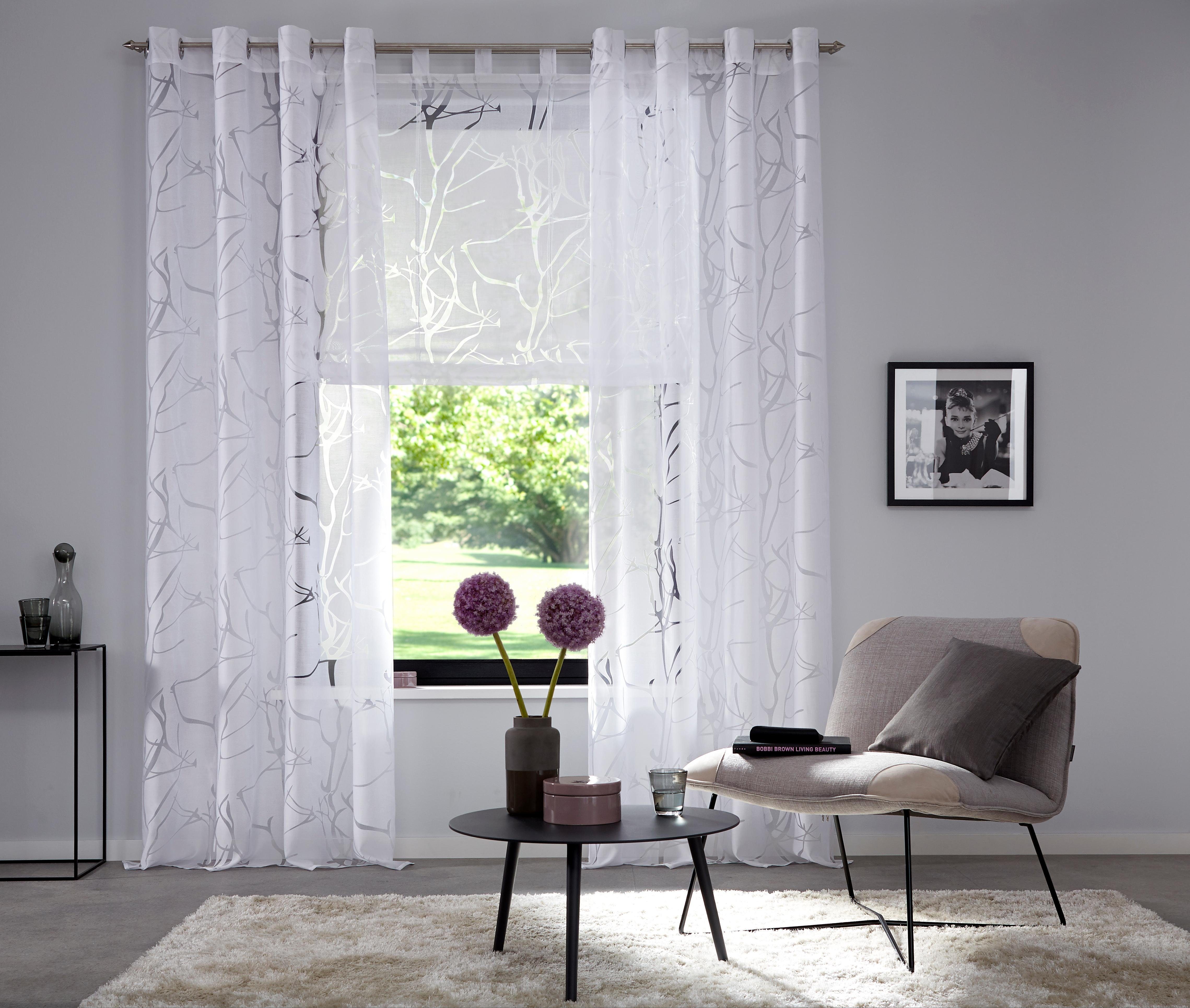 Gardine Anna, my home, Ösen (1 St), halbtransparent, Ausbrenner, Bestseller mit 5 зірок По рейтингу, Äste-Motiv, Polyester