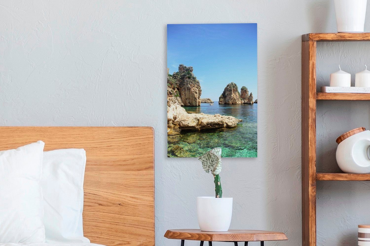 Leinwandbild bespannt Scopello Blick Meer auf Italien, Leinwandbild 20x30 von OneMillionCanvasses® inkl. Zackenaufhänger, St), Gemälde, fertig (1 Ein cm das