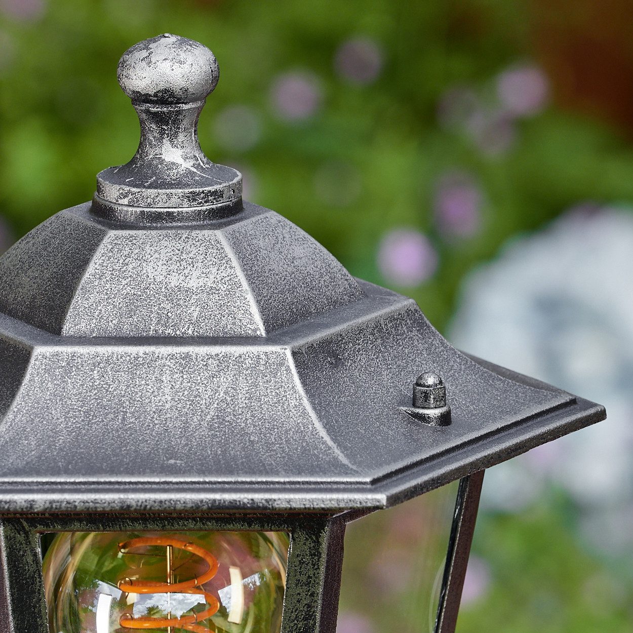 hofstein Pollerleuchte Wegeleuchte aus Metall/Glas in Schwarz-Silber/Klar, ohne Leuchtmittel, antike Außenleuchte, Gartenlampe, Gartenbeleuchtung IP44, 1 x E27