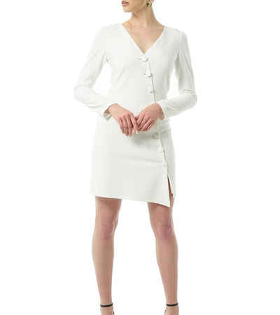 Jimmy Sanders Minikleid JIMMY SANDERS Damen Cocktail-Kleid Mini-Kleid mit Knöpfen Ester Party-Kleid Weiß
