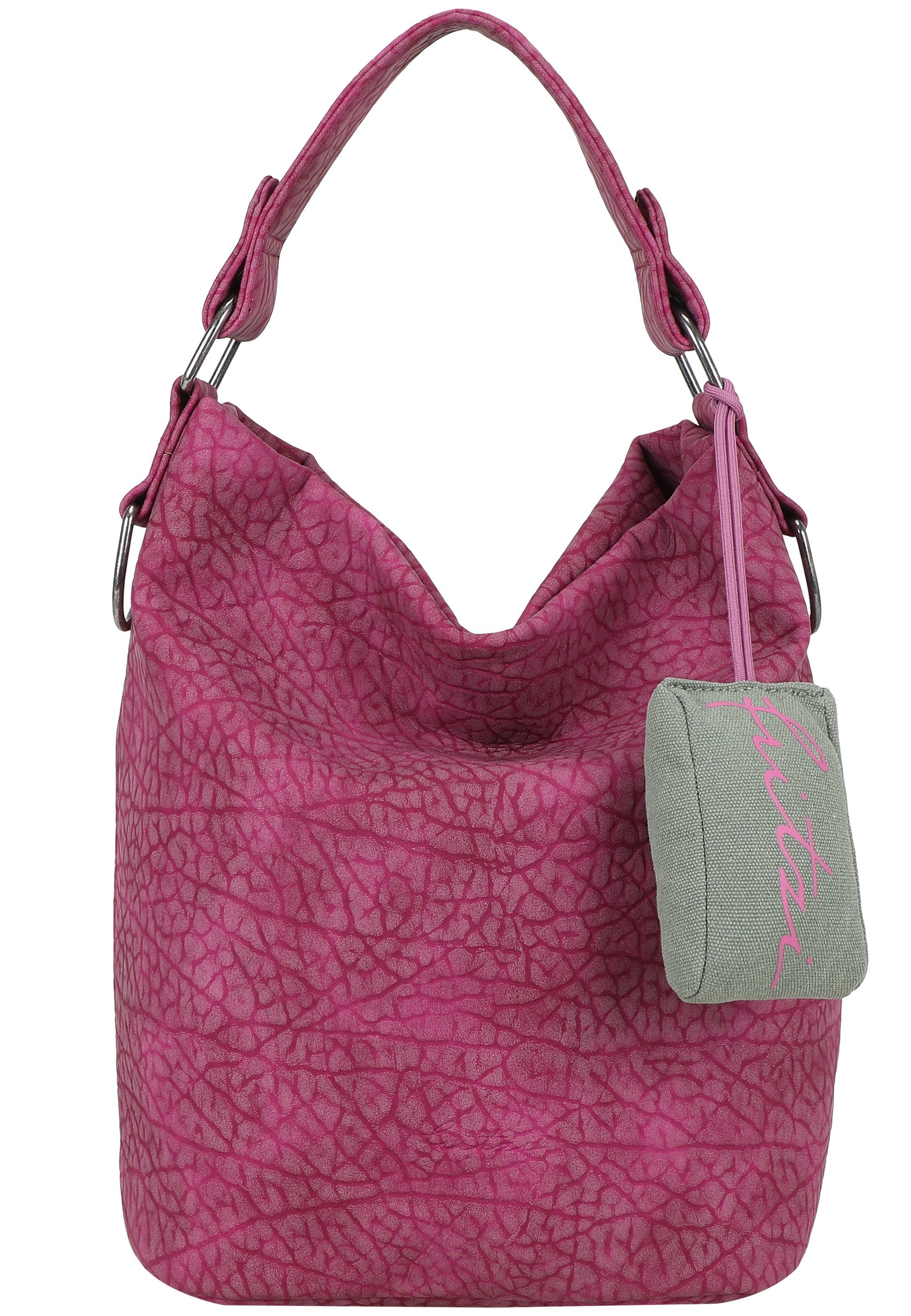 Fritzi aus Preußen Schultertasche Ella Hobo, mit tollem Anhänger und kerniger Materialstruktur