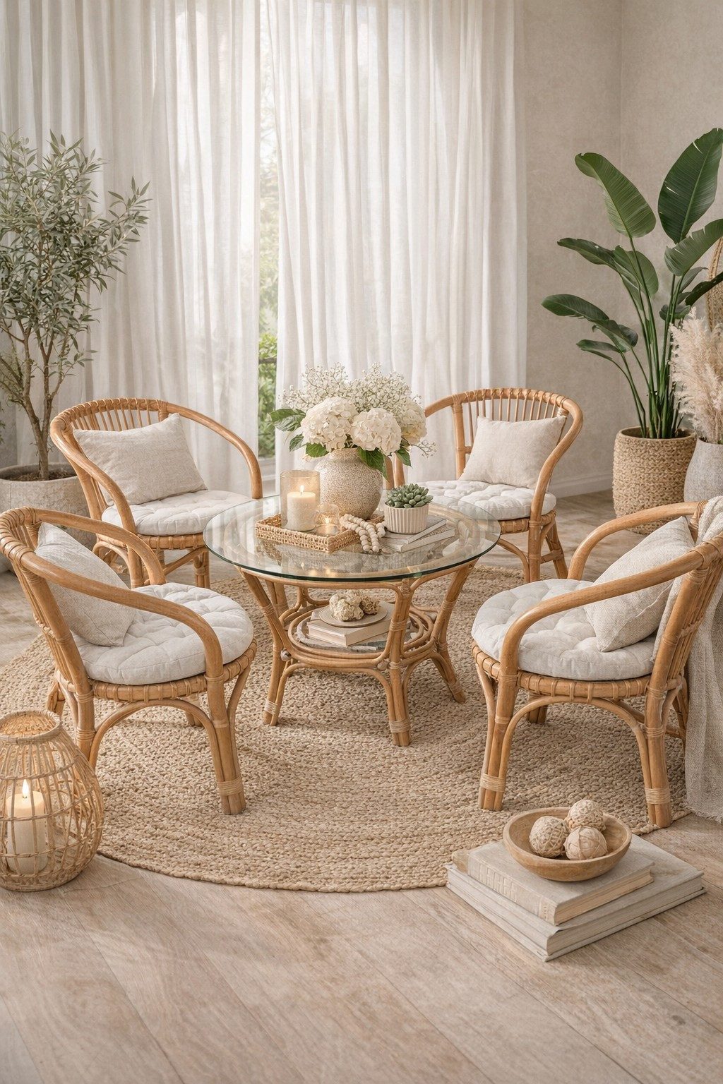 moebel-direkt-online Sitzgruppe 5teilige Rattansitzgruppe bestehend aus 4Sessel und 1Tisch, (Spar-Set, 5teiliges Set), Dekokissen für den Rücken ist im Lieferumfang nicht enthalten.