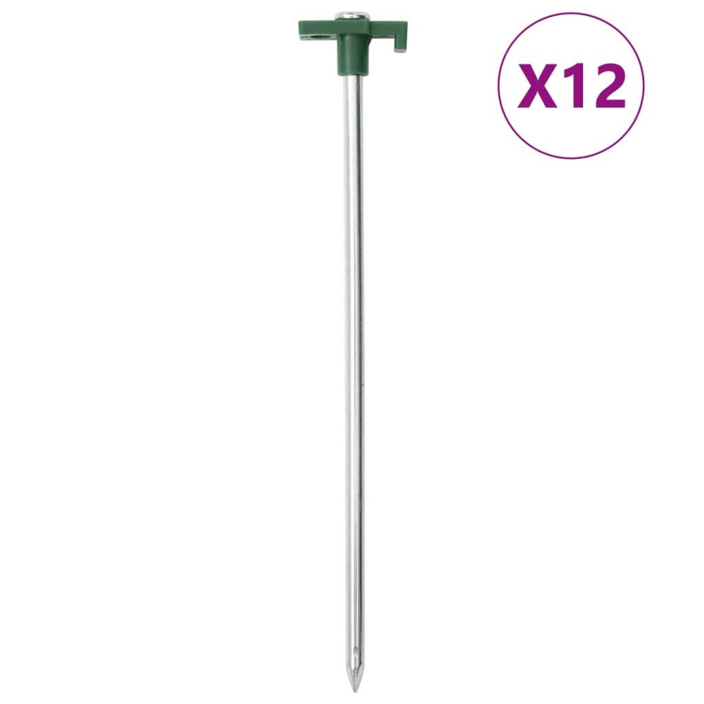 furnicato Zelthering Zeltheringe Set 12-teilig 25x4 cm Grün-Silbern, (12-St), Rostgeschützte Zeltnägel mit Haken und Öse für Pavillons und Markisen