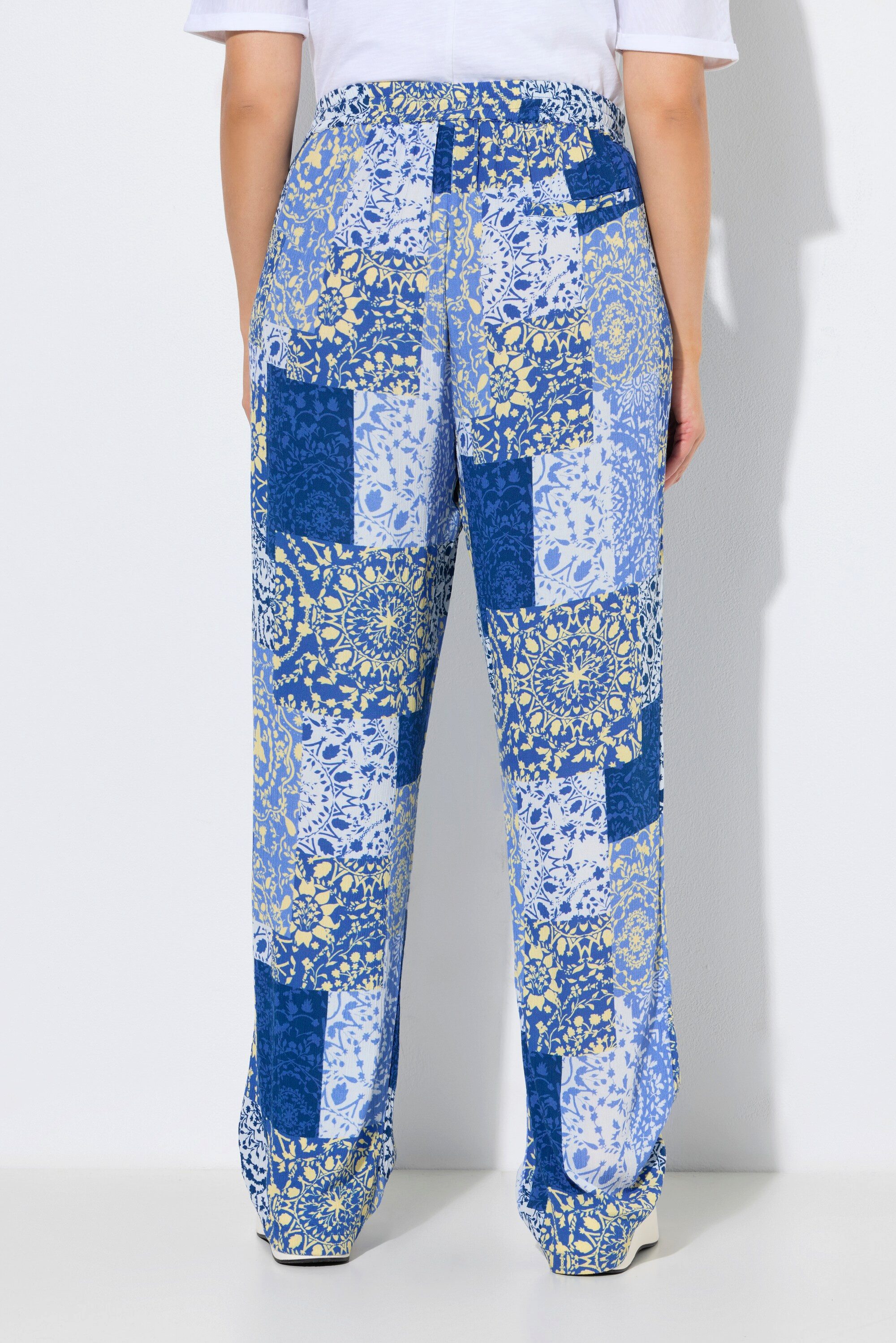 Ulla Popken Schlupfhose Hose Rose Patchmuster weites Bein Elastikbund