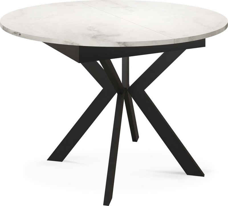 WFL GROUP Esstisch Lily (1 Tisch), Ausziehbar Runder Tisch mit schwarzen Metallbeinen