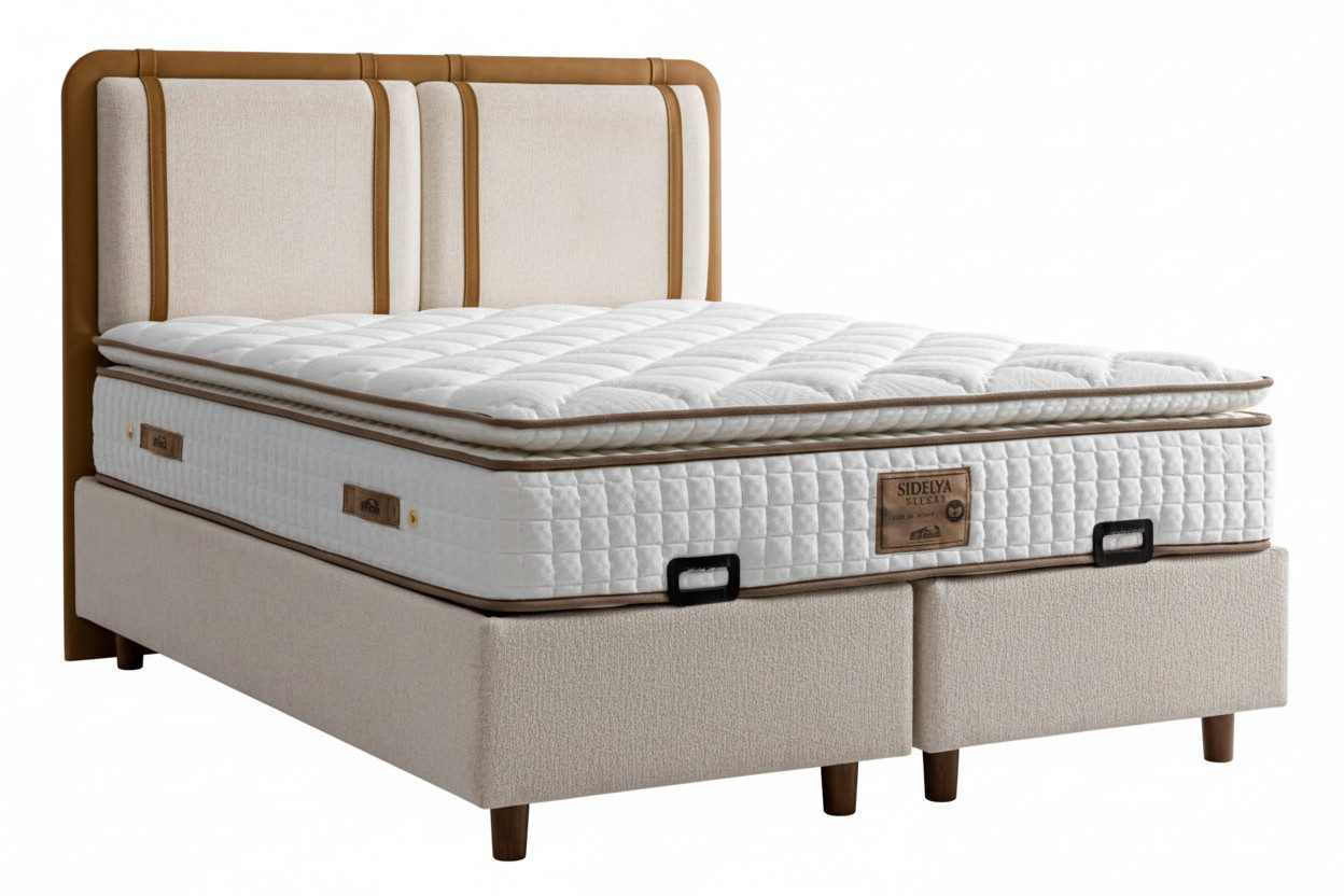 JVmoebel Boxspringbett Bett mit Matratze Moderner Stil Weiche Polsterung Bett mit Stauraum