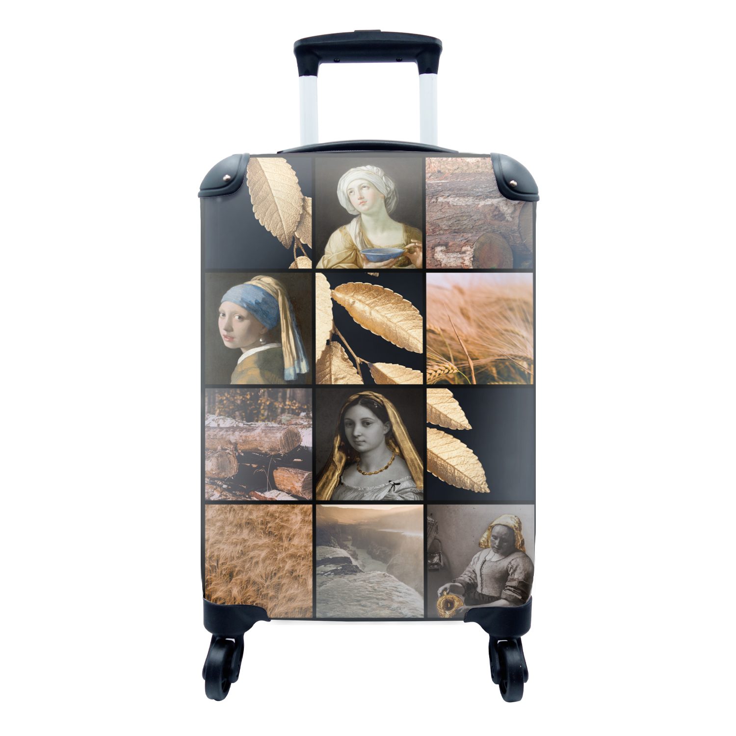 Reisetasche 4 Malerei - Collage für MuchoWow Ferien, Handgepäck rollen, - Trolley, Handgepäckkoffer mit Gold, Reisekoffer Rollen,