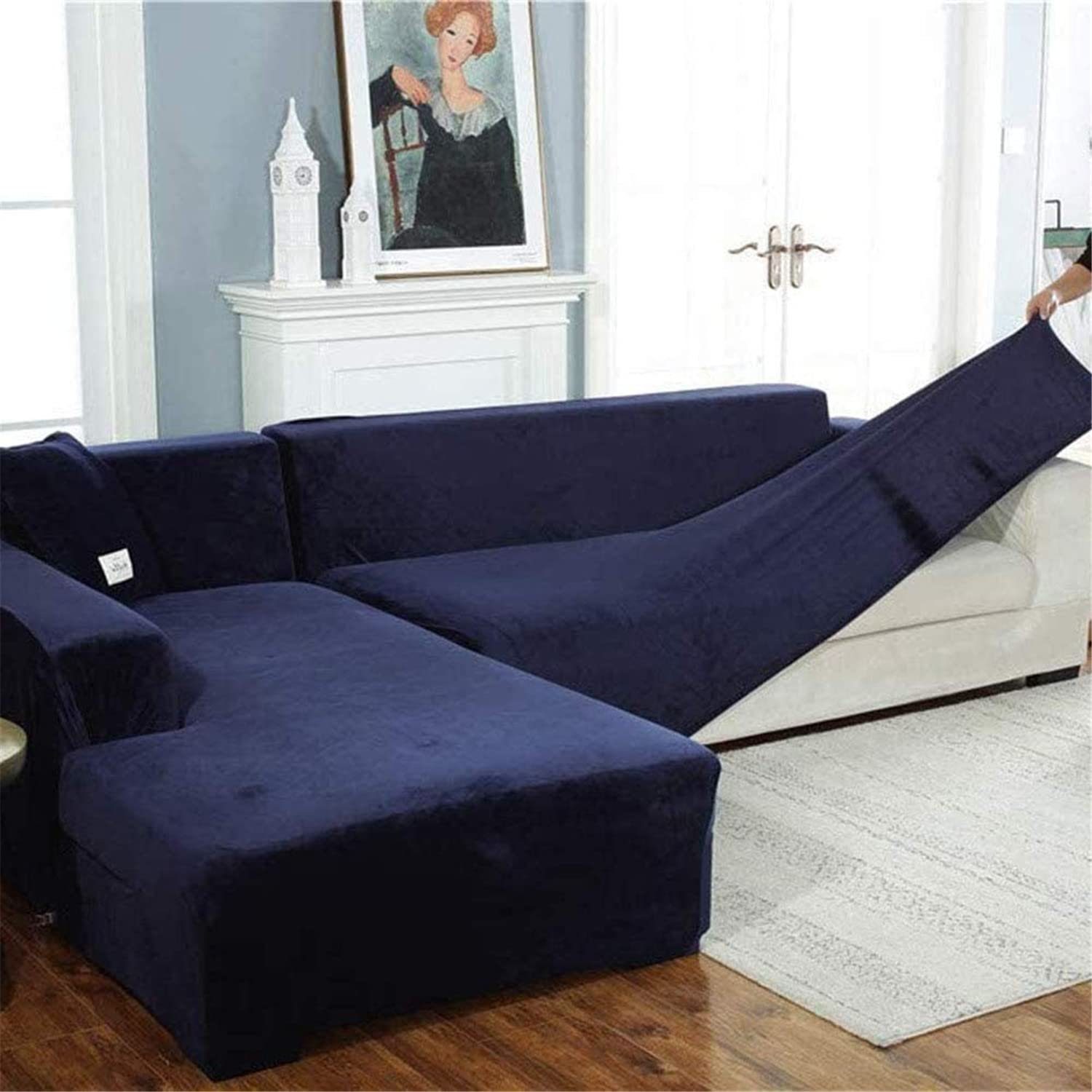 Sofaüberwurf, Juoungle blau(190*230cm) Sofahusse Stretch für Sofabezug L-Form Waschbar Universal