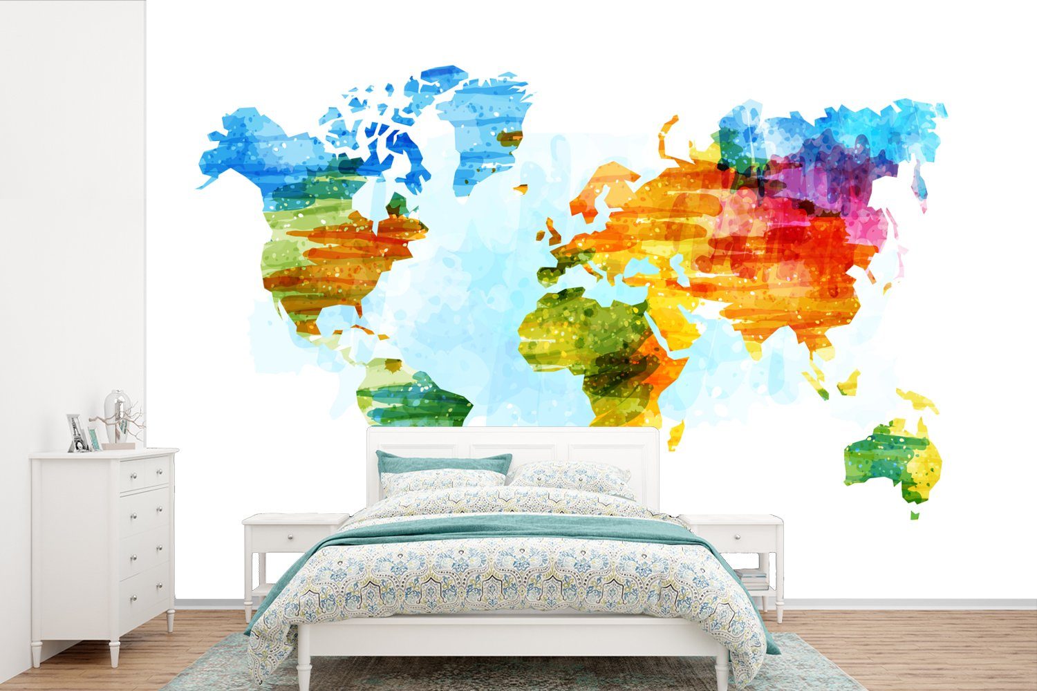 Schlafzimmer, Kinder Regenbogen Jungen Tapete Matt, Aquarell für - - - Wohnzimmer, Fototapete - Weltkarte Mädchen, bedruckt, - MuchoWow Kinderzimmer, Wallpaper Vinyl St), (6