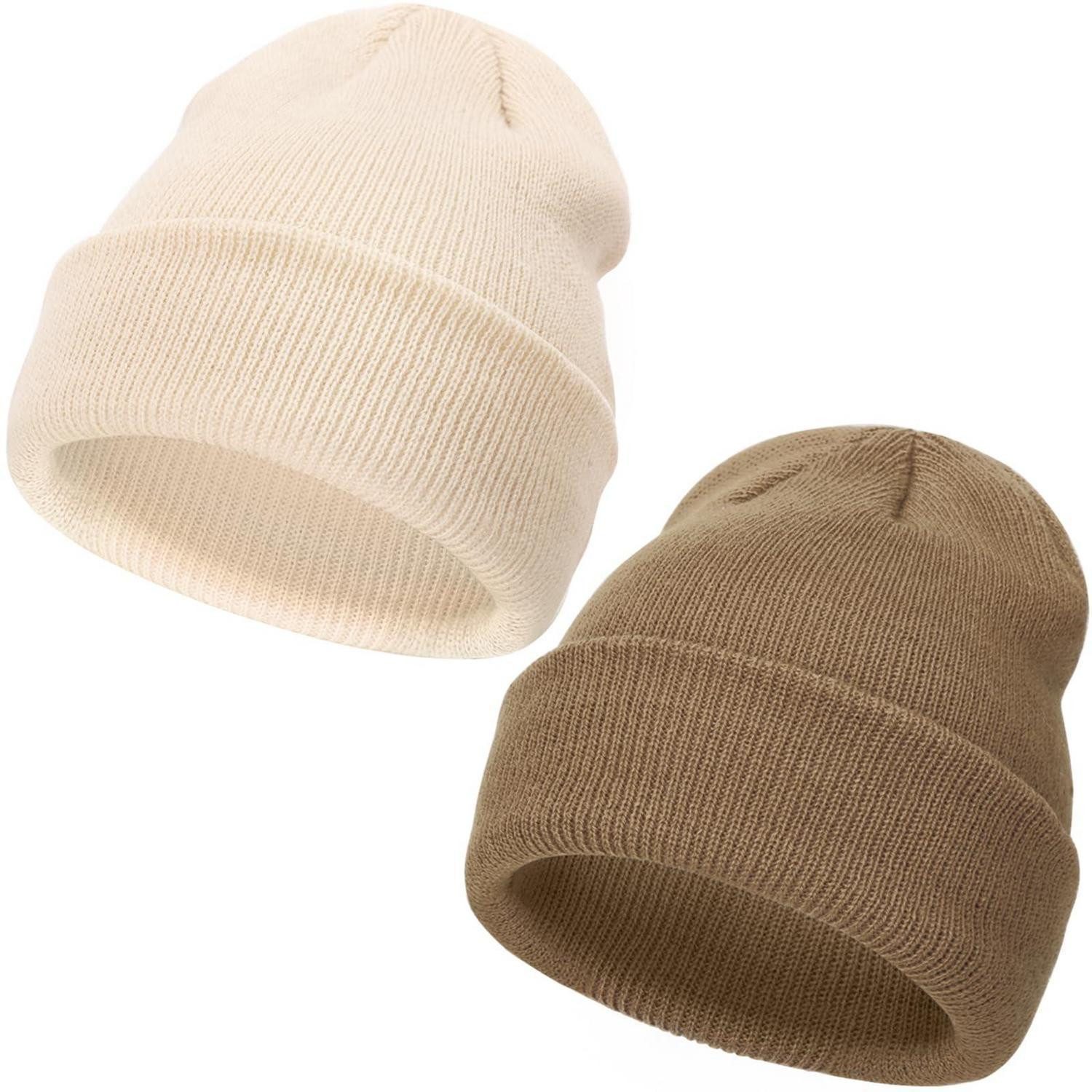 LuxusKollektion Beanie Kinder Wintermütze 2er Pack Khaki/Beige (2-St)