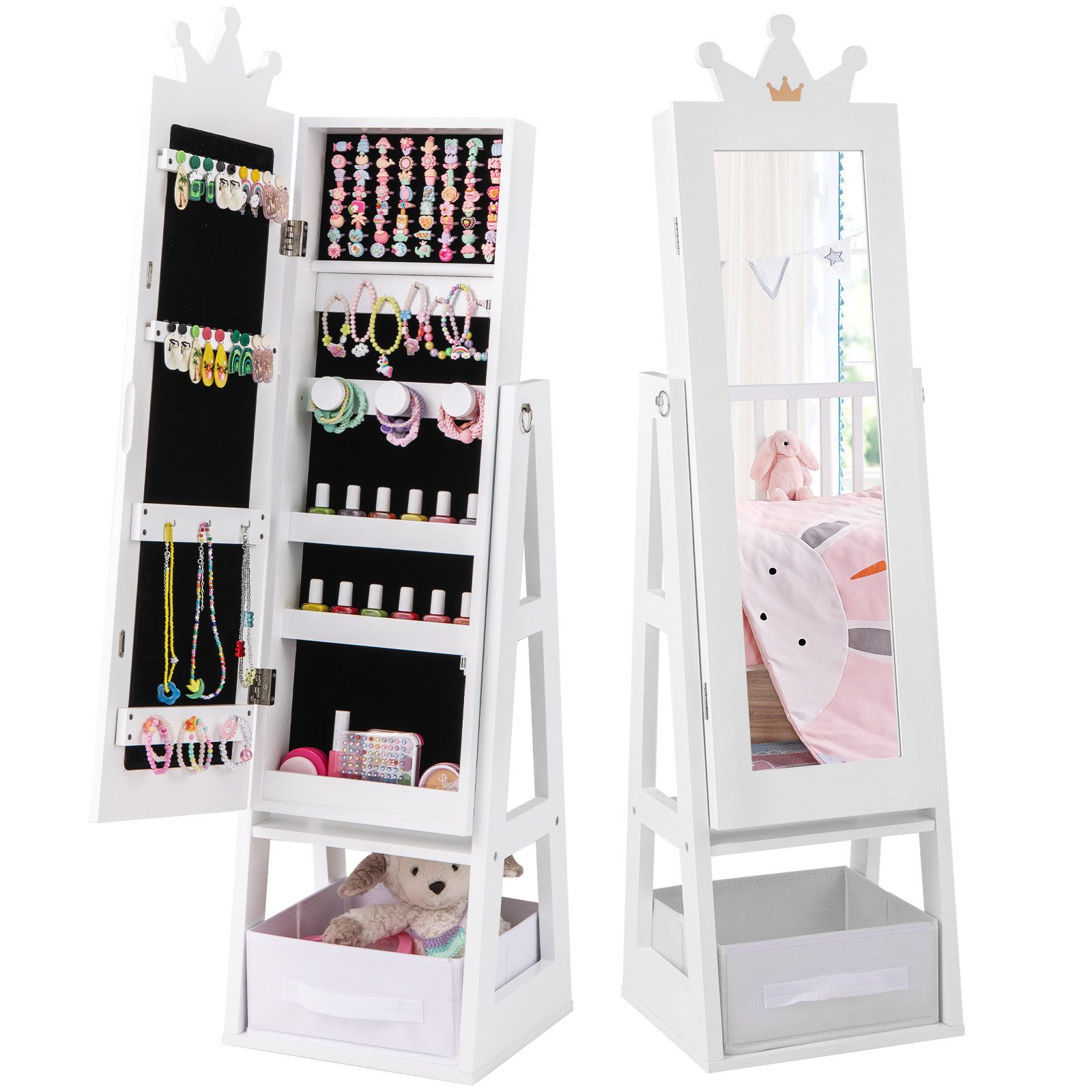 COSTWAY Schmuckschrank Kinder Spiegelschrank mit Haken, günstig online kaufen