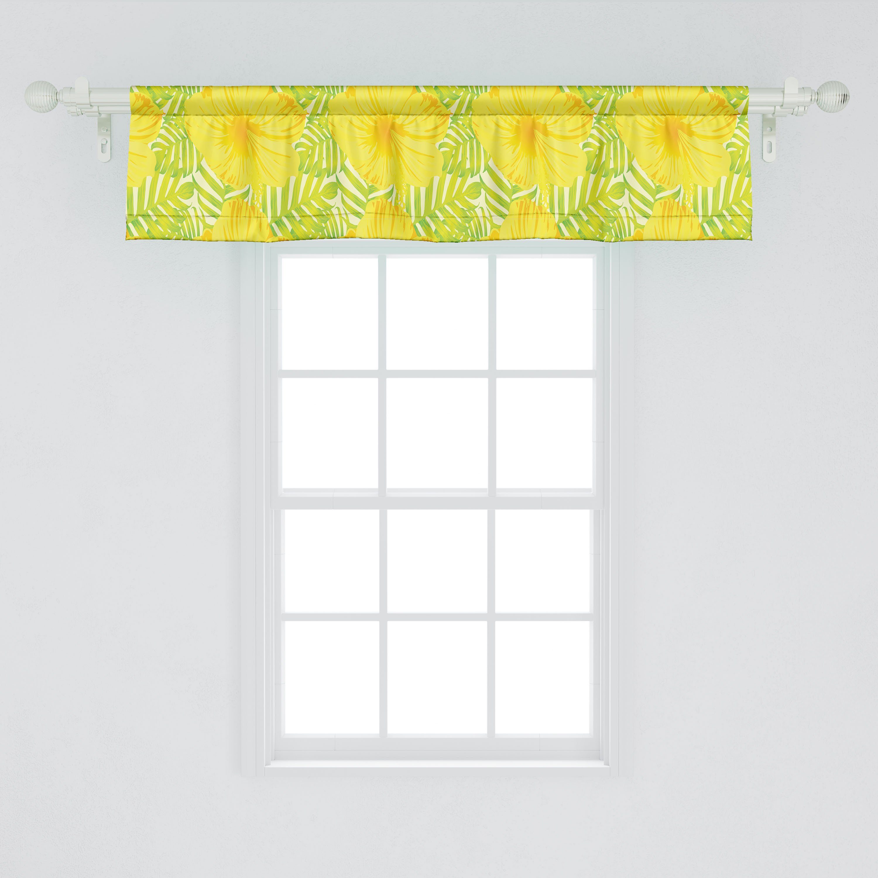 Scheibengardine Vorhang Volant für Küche Dschungel-Laub Abakuhaus, Stangentasche, mit Sommertöne Dekor Microfaser, Schlafzimmer Exotische