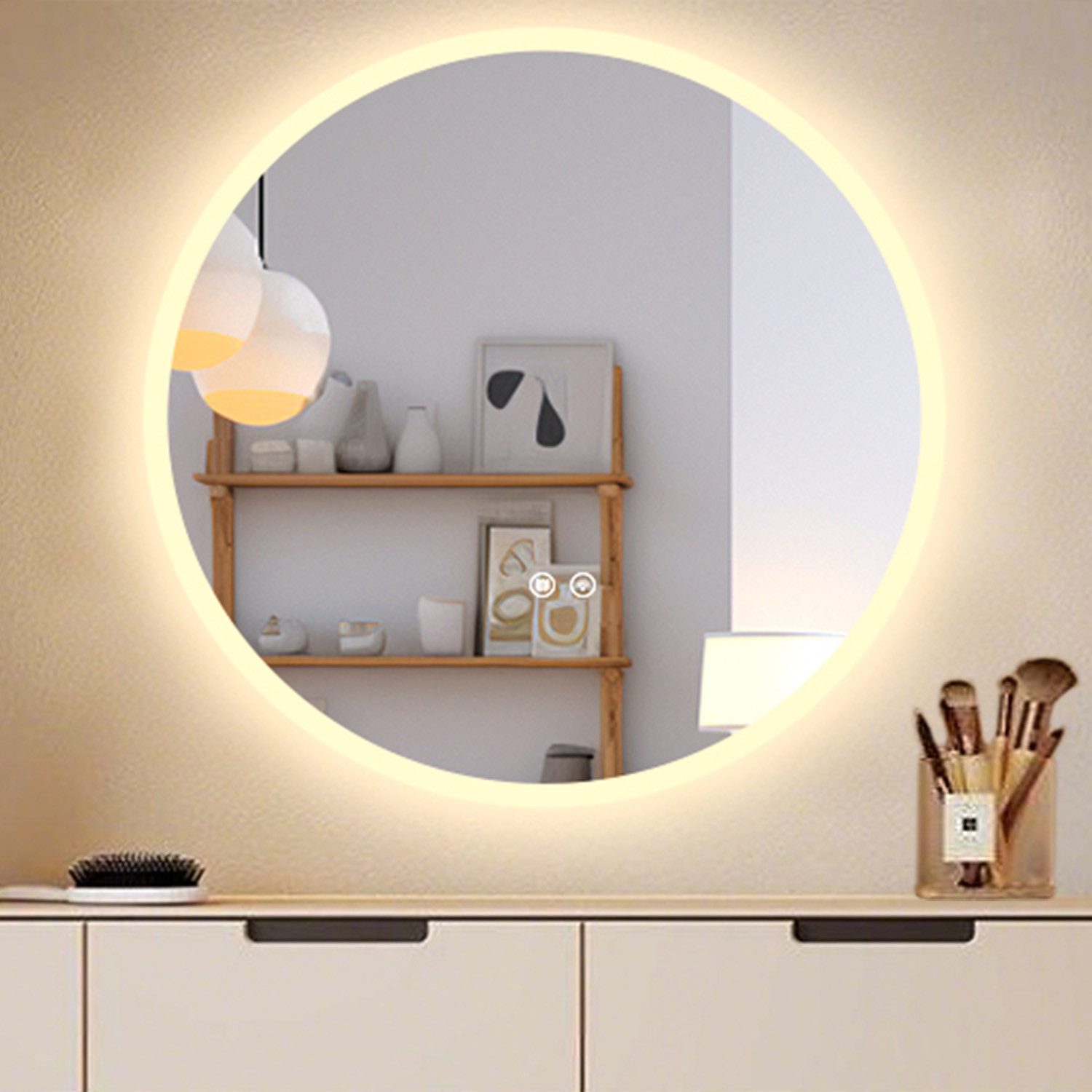 WILGOON LED-Lichtspiegel 70cm Badspiegel Rund mit LED Beleuchtung, Antibeschlag,Touch-Steuerung (Memory-Funktion), LED-Badspiegel mit 3 Lichtmodi Dimmbar, Schmi – Bild 2 von 5