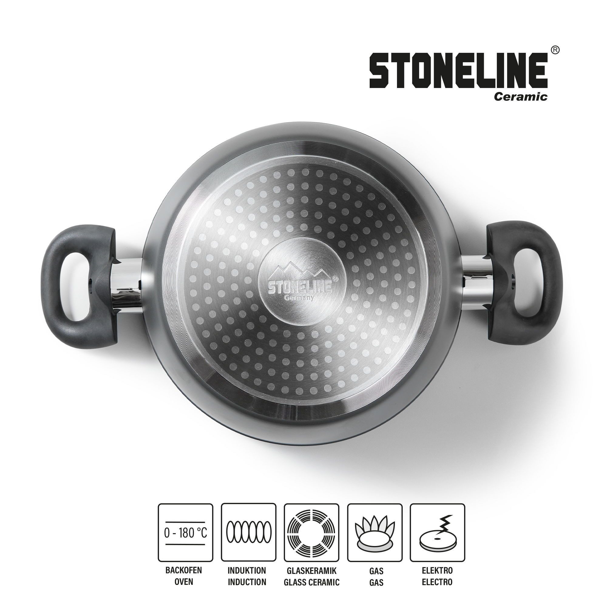 STONELINE Topf-Set, Aluminium, Keramik (6-tlg), mit echten Steinpartikeln, induktionsgeeignet, Designed in Germany