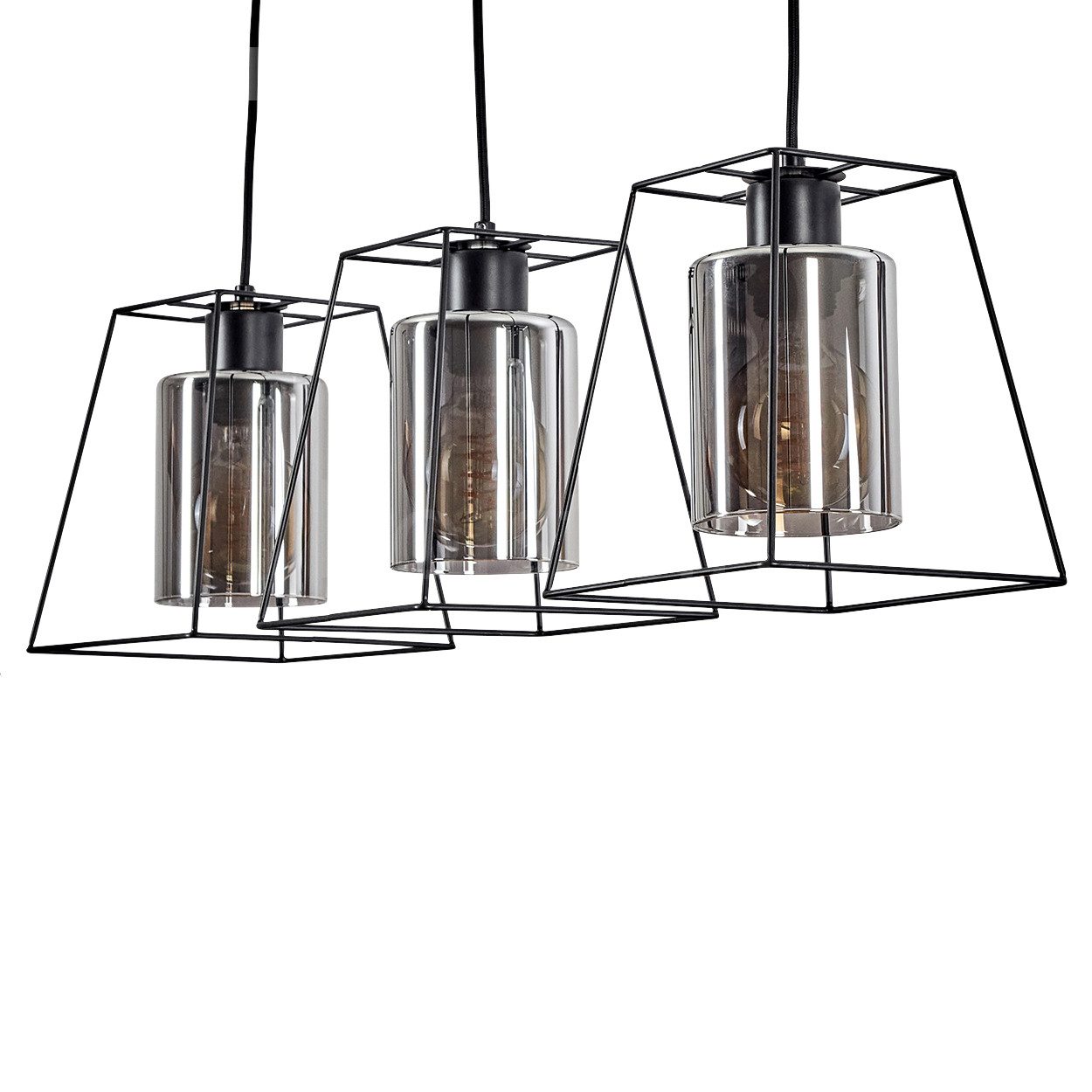 hofstein Pendelleuchte »Fontanarossa« Vintage Hängeleuchte aus Metall in Schwarz/Rauchfarben, ohne Leuchtmittel, Retro Pendellampe mit Schirmen aus Rauchglas, Höhe max. 170cm, 3xE27. € 119,99