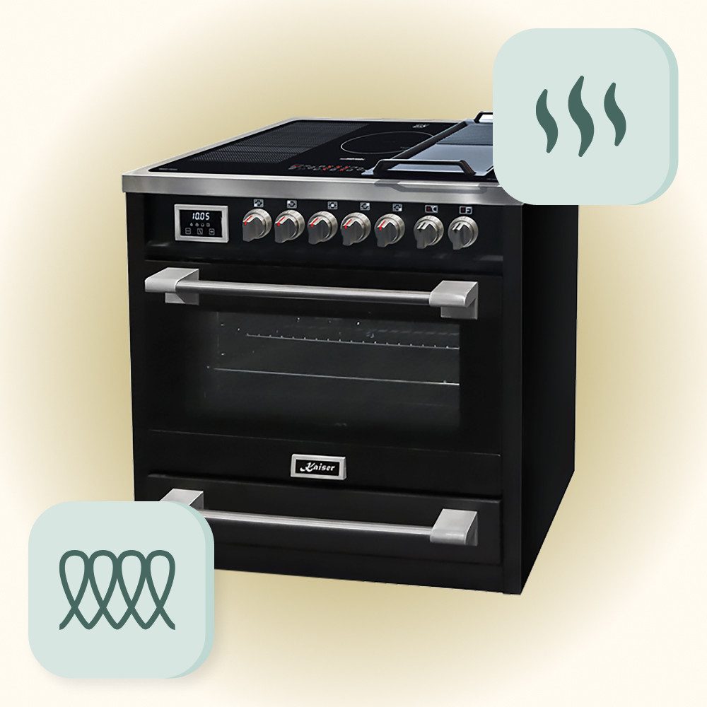 Kaiser Küchengeräte Induktions-Standherd Elektro Standherd mit Induktionskochfeld 90 cm, 8 Multifunktions, 115 L+Grilplatte HC 93691 IS +Grilplatte., mit 1-fach-Teleskopauszug