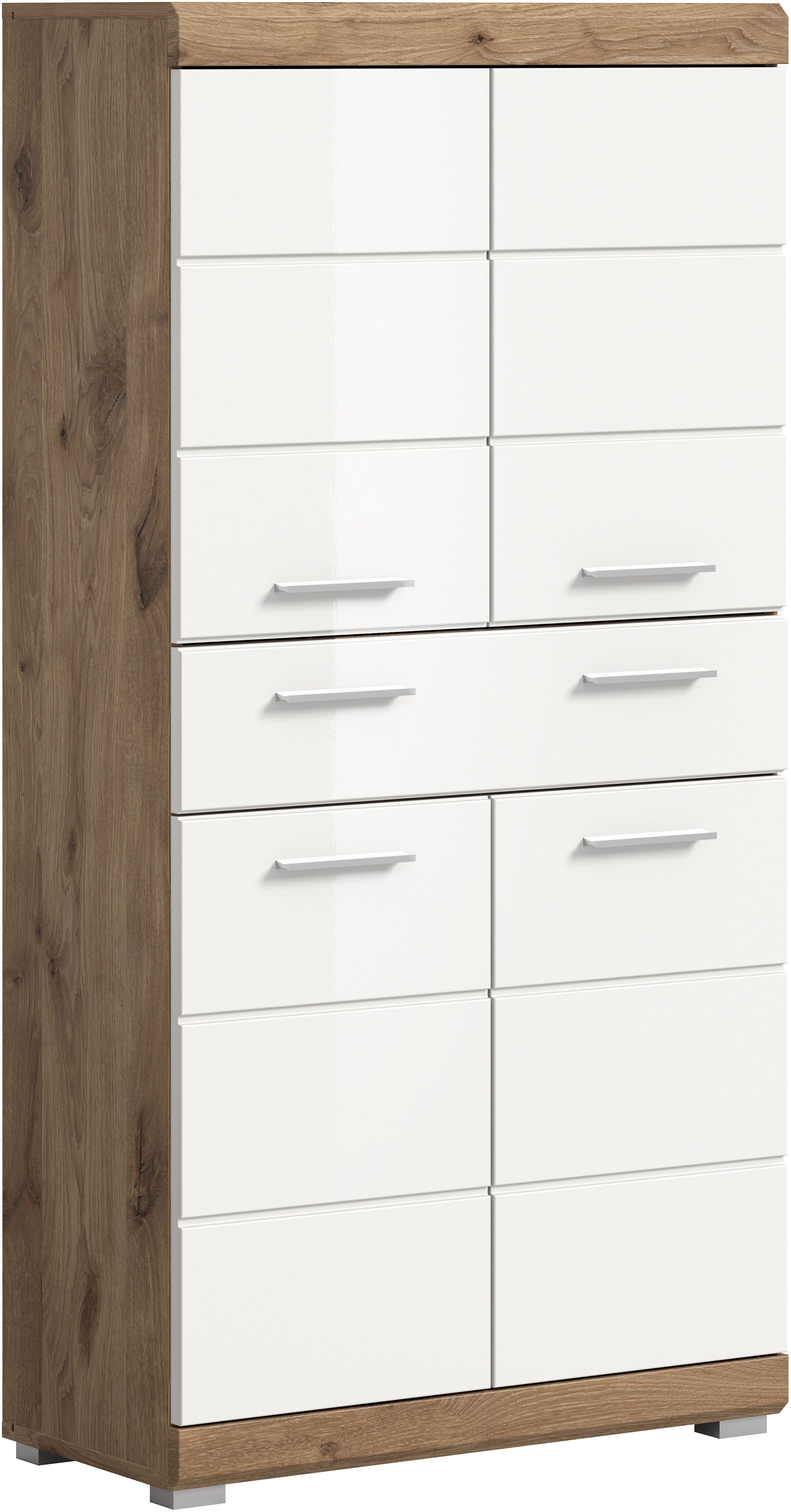 Midischrank Siena, Breite 74cm, 4 Türen, 1 Schubkasten, 4 Fächer, MDF-Front