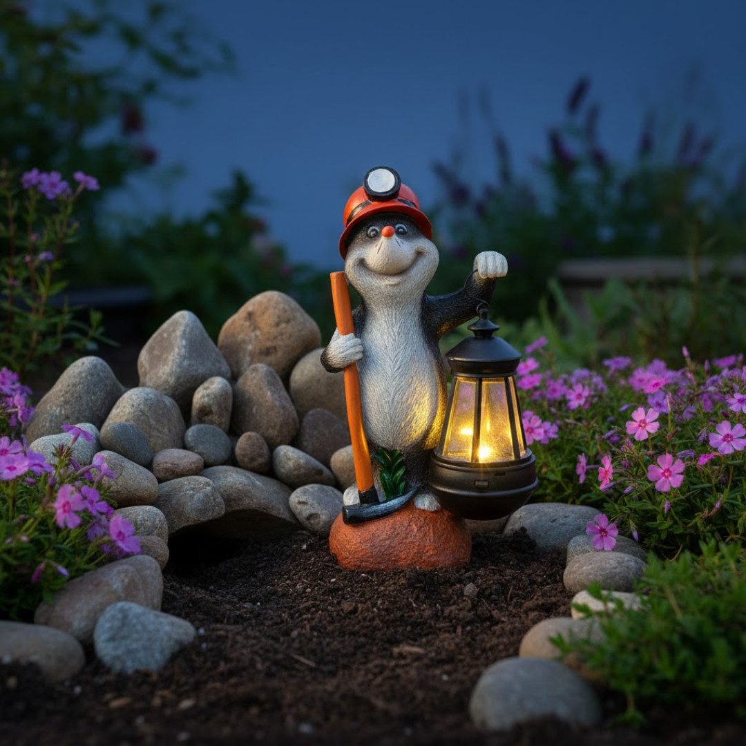 abc HOME Gartenfigur Maulwurf mit Laterne, LED, Solarpanel, Lichtsensor, Lichtsensor