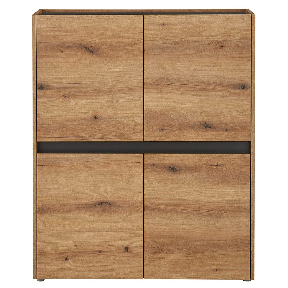 Lomadox Highboard CRISP-61, 122 cm, Eiche Nb. mit anthrazit, 4 Türen