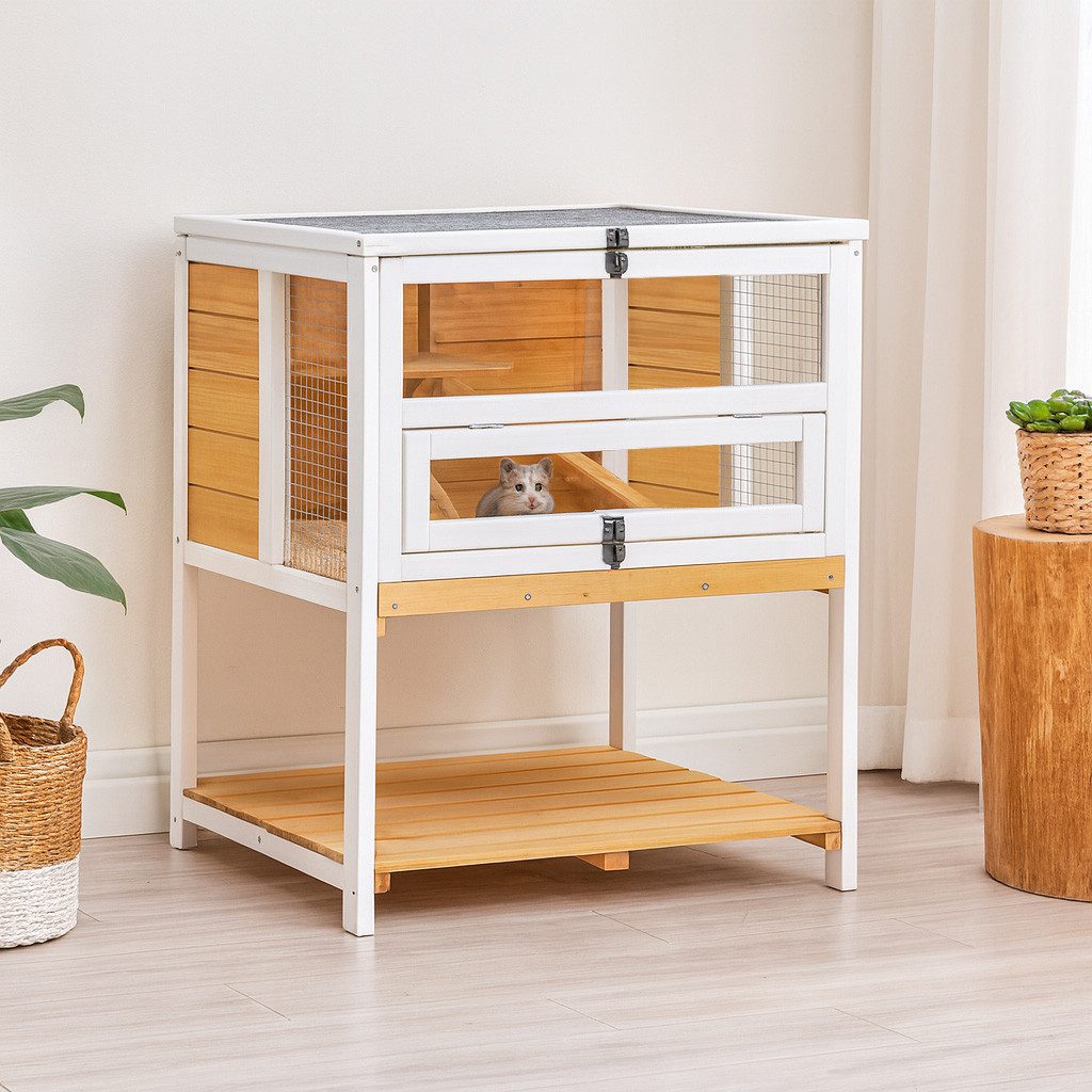 HTI-Living Kleintierkäfig Erhöhter Kleintierkäfig aus Holz, Kleintierkäfig Holz mit Ablage