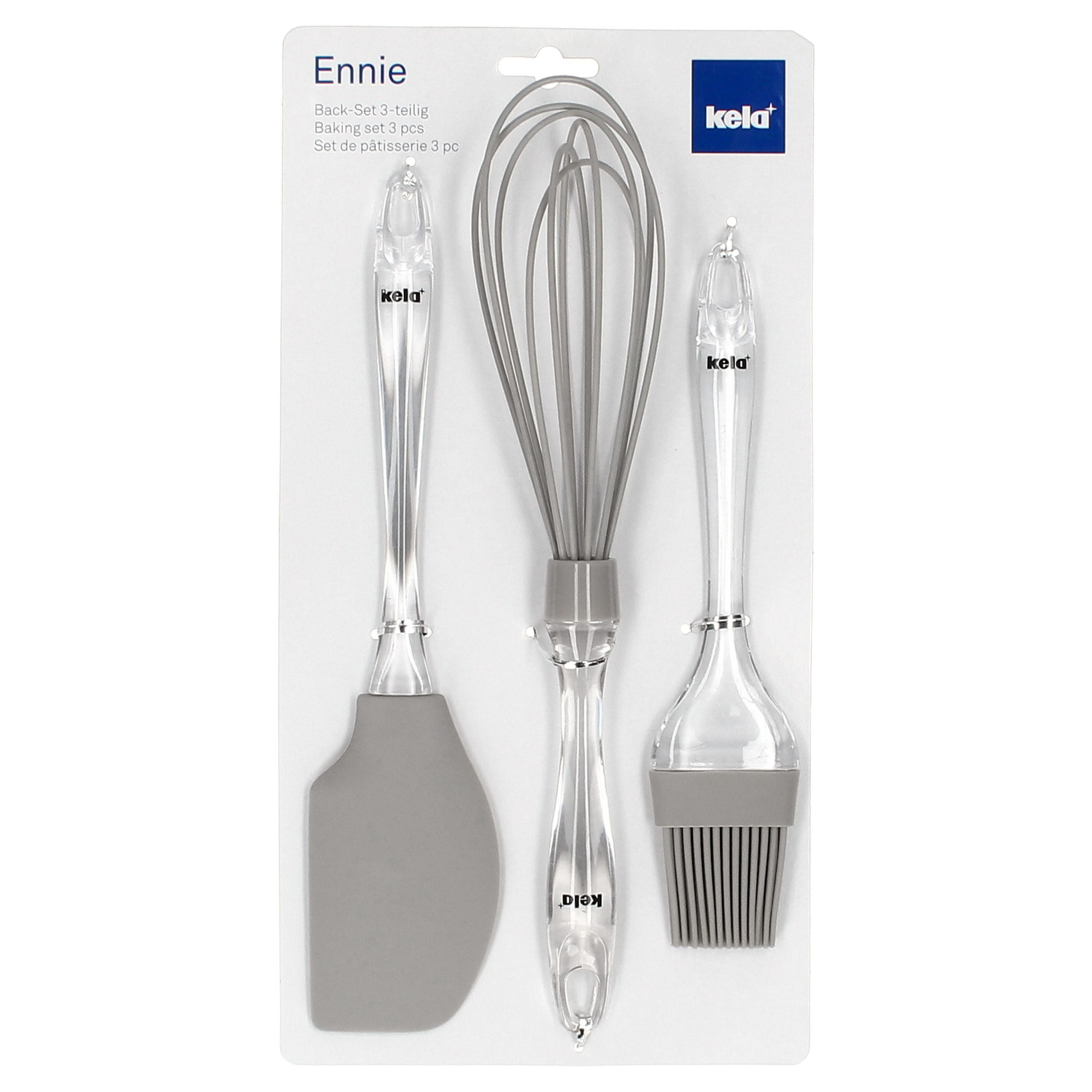 kela Back-Set 3tlg Backset ENNIE Grau Pinsel Teig-Schaber Schneebesen Silikon