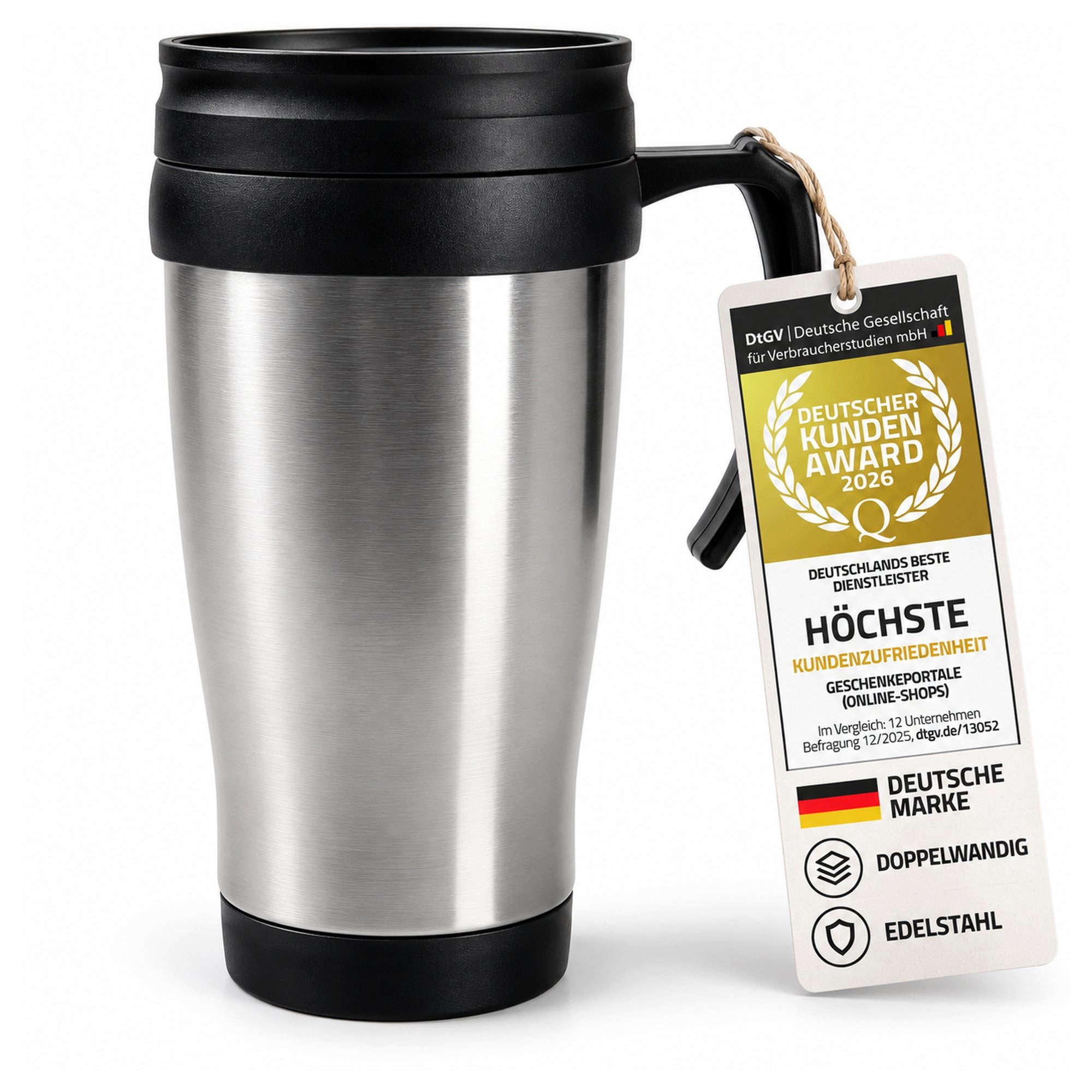 Goods+Gadgets Thermobecher Thermobecher Coffee to Go 400 ml – Edelstahl Isolierbecher mit Deckel, To-Go Mehrweg Iso-Tasse Kaffeebecher