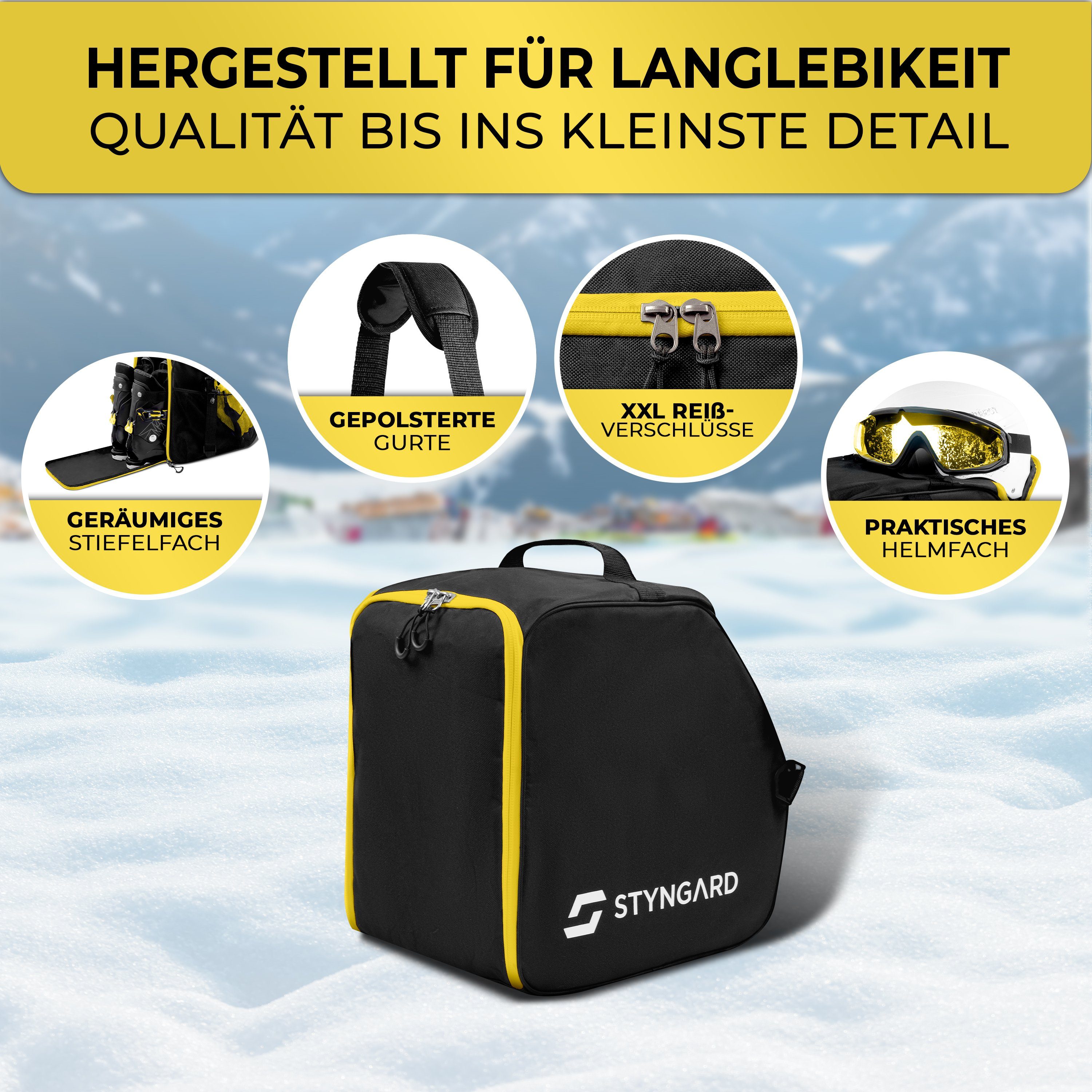 Styngard Skitasche ZERMATT, Skischuhtasche und Helmfach mit L] [40 Schwarz-Gelb Stiefelfach