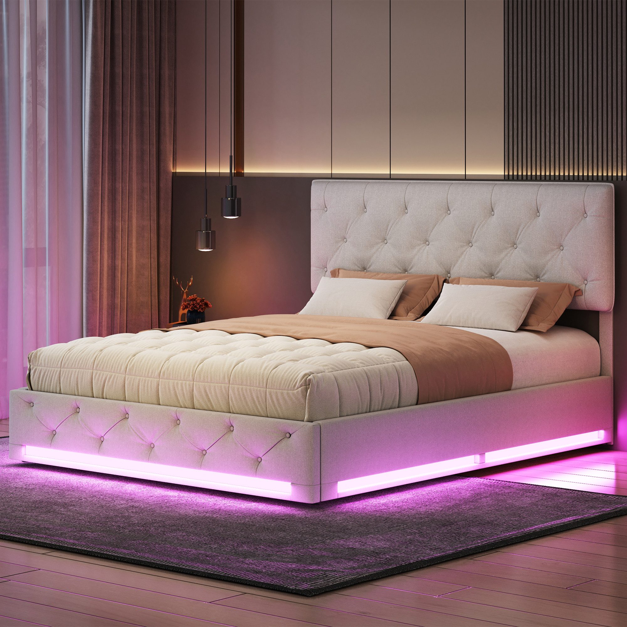 Furnishings Home Polsterbett Stauraumbett Doppelbett LED (Hydraulisch hebba günstig online kaufen