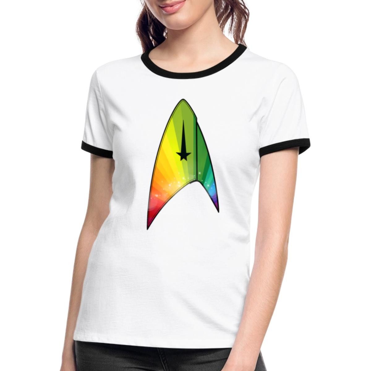 T-Shirt Star Trek Discovery Sternenflotte Delta Gay Pride Frauen Kontrast T-Sh