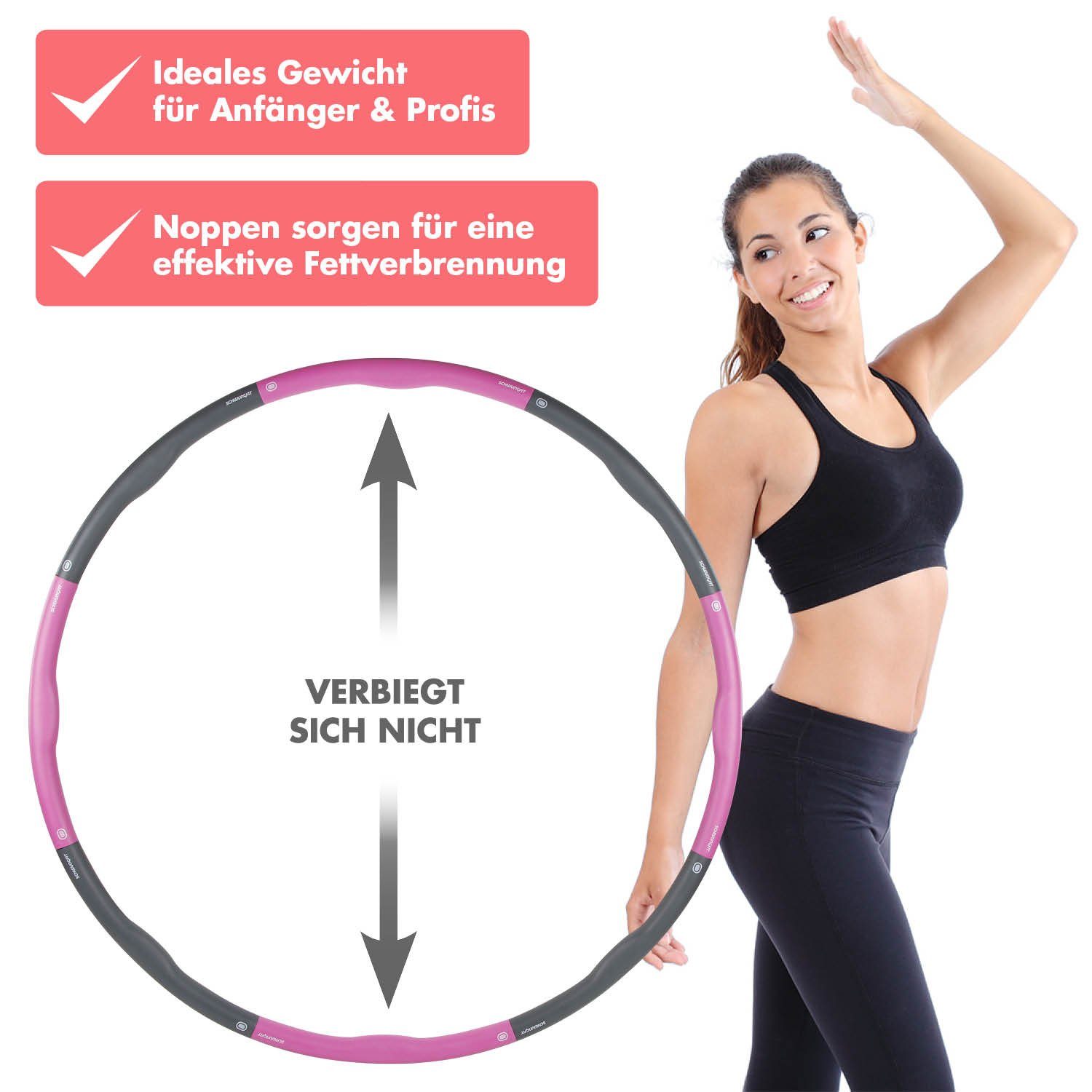 Schwungfit Hula-Hoop-Reifen Set 1,2 kg - Inkl. Tasche und Bauchweggürtel (1,2 Kg Hula Hoop Reifen mit 100cm Durchmesser), mit Schaumstoff Polster & Massagefunktion