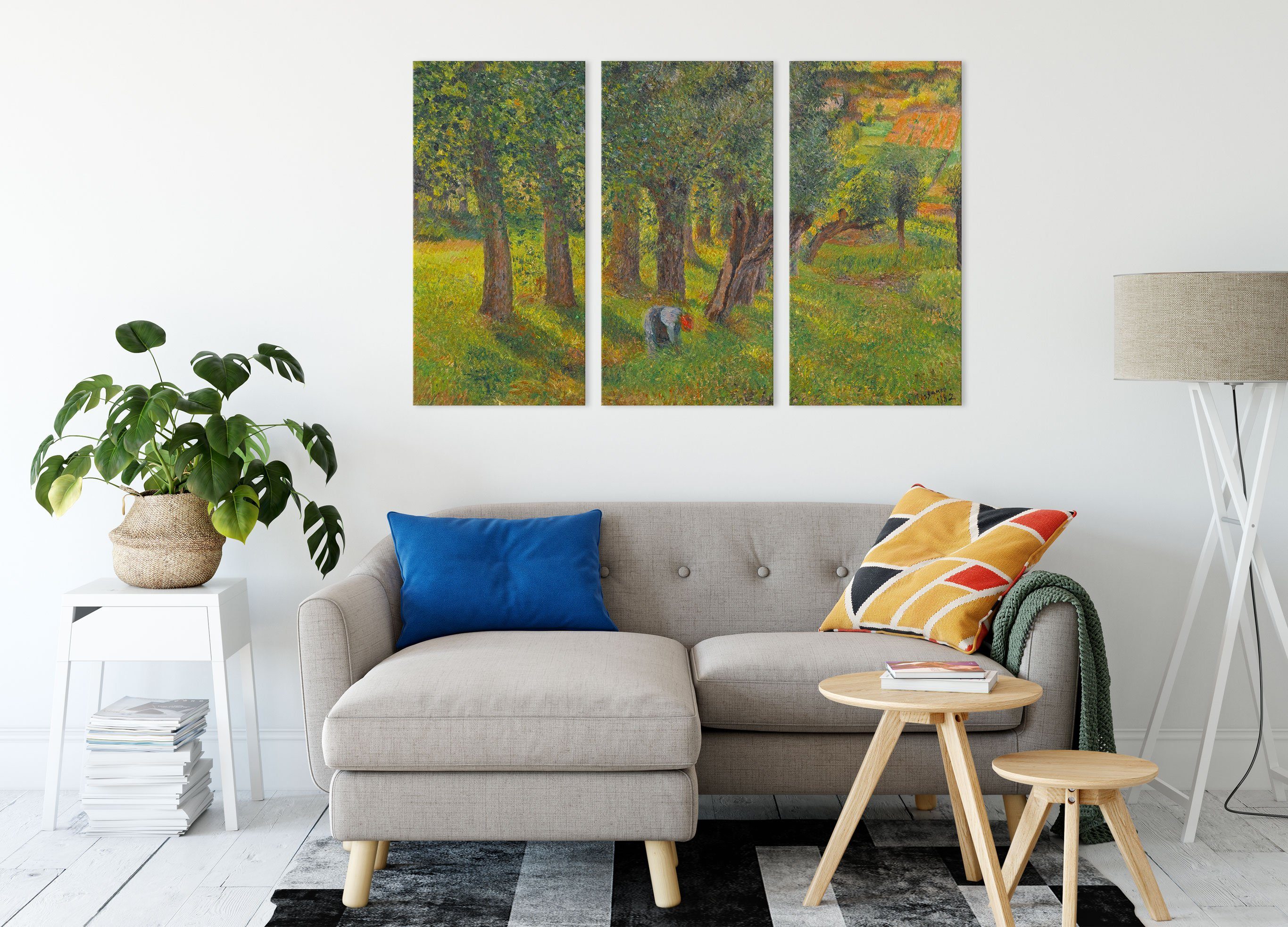 Pixxprint Leinwandbild Camille Pissarro - LE CHOU À PONTOISE, Camille Pissarro - LE CHOU À PONTOISE 3Teiler (120x80) (1 St), Leinwandbild fertig bespannt, inkl. Zackenaufhänger