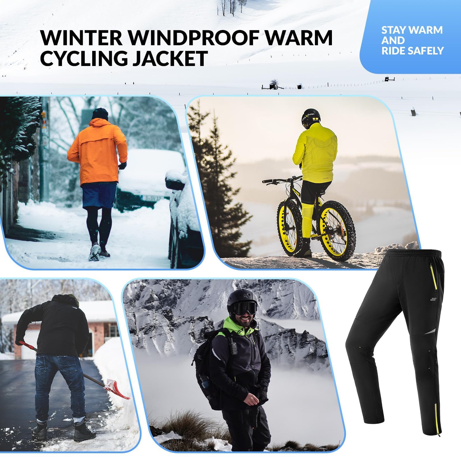 ROCKBROS Fahrradhose Winter Herren Winddicht Warm Atmungsaktiv Freizeithose (1-tlg) für Laufen, Wandern, Radfahren, Joggen, Outdoor
