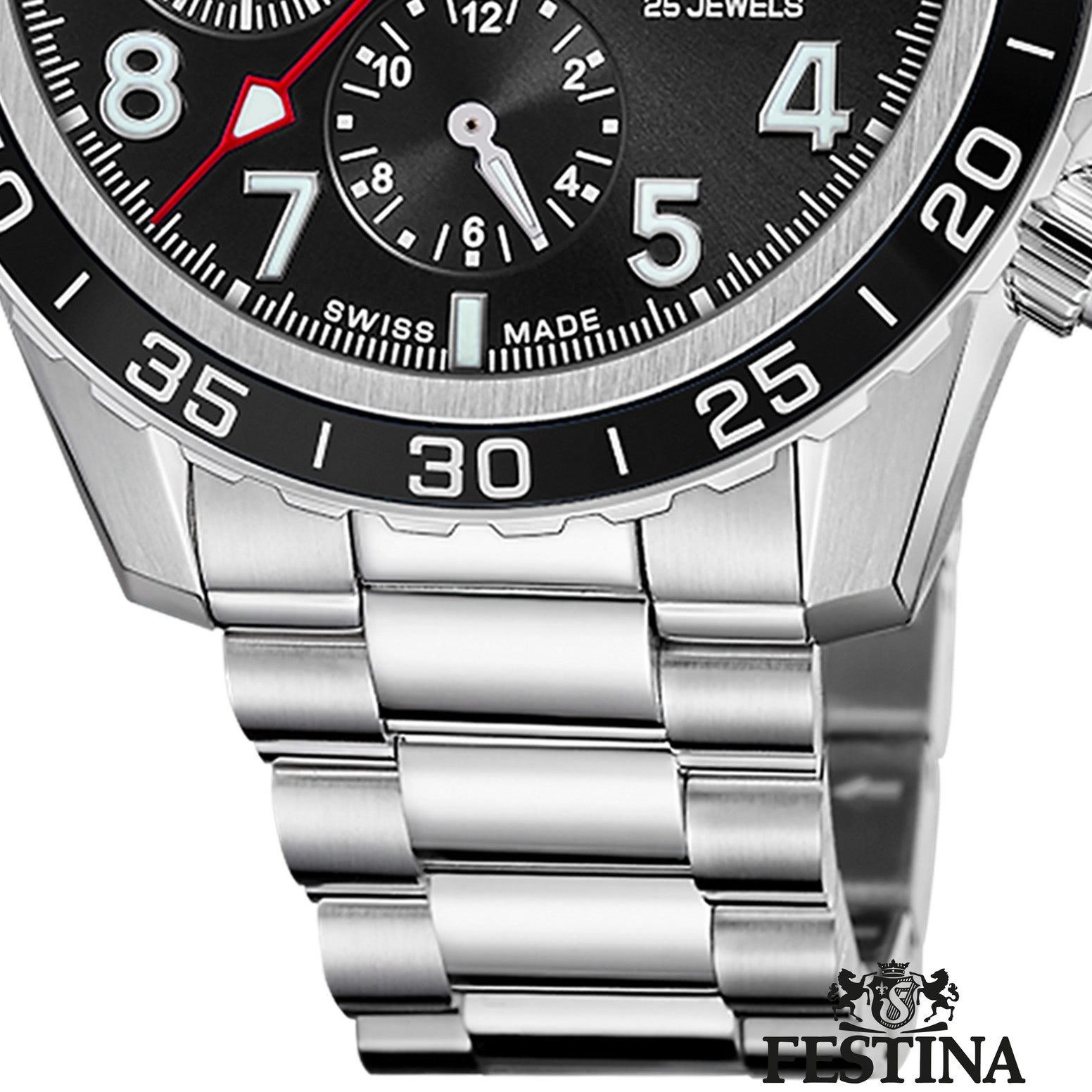 Festina Multifunktionsuhr Festina Herrenuhr Swiss Made Armbanduhr, (Multifunktionsuhr), Herren Armbanduhr rund, Edelstahlarmband silber, Elegant