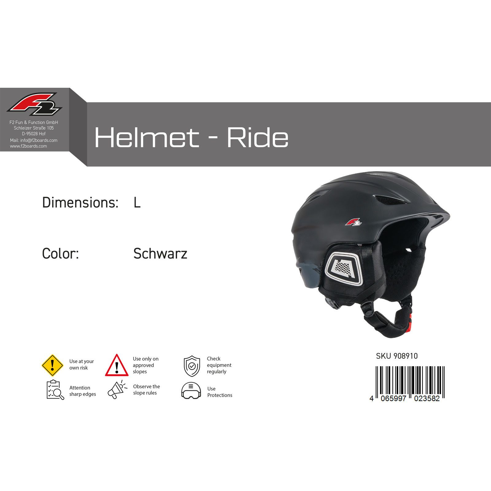 F2 Snowboardhelm F2 Herren Snowboard Helm Helmet - Ride L Schwarz 2024/25