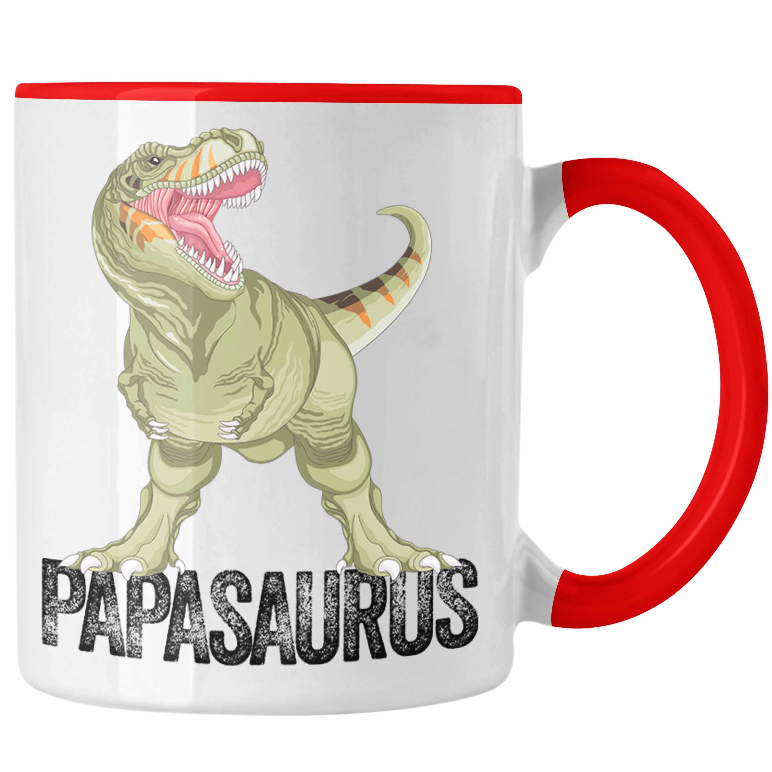 Trendation Tasse Papasaurus Tasse Geschenk für Vater Papa Vatertag Lustiges Geschenk Di Rot
