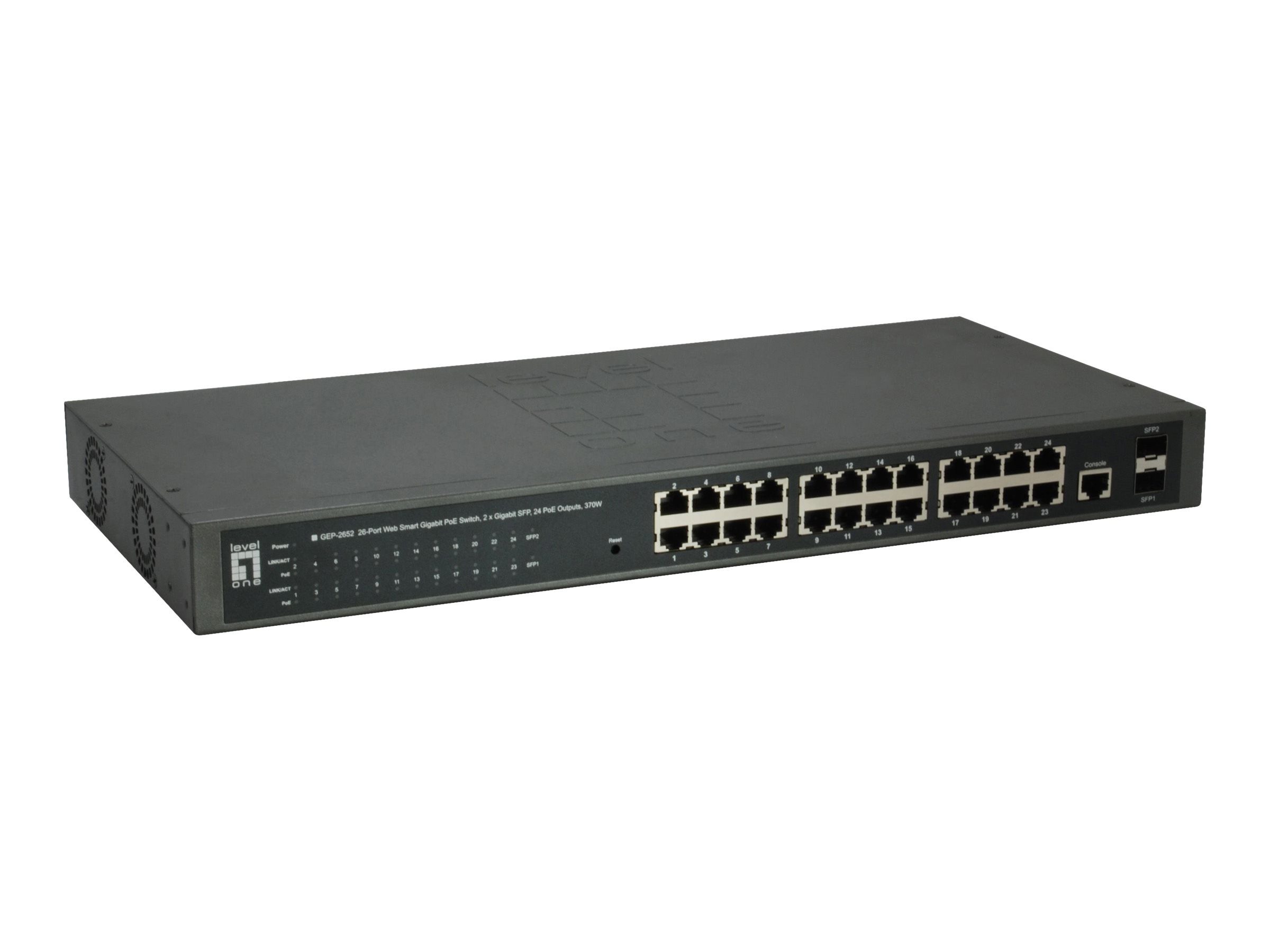 LEVEL ONE LevelOne Switch 24x GE GEP-2651 2xGSFP 370W 24xPoE+ Netzwerk-Switch