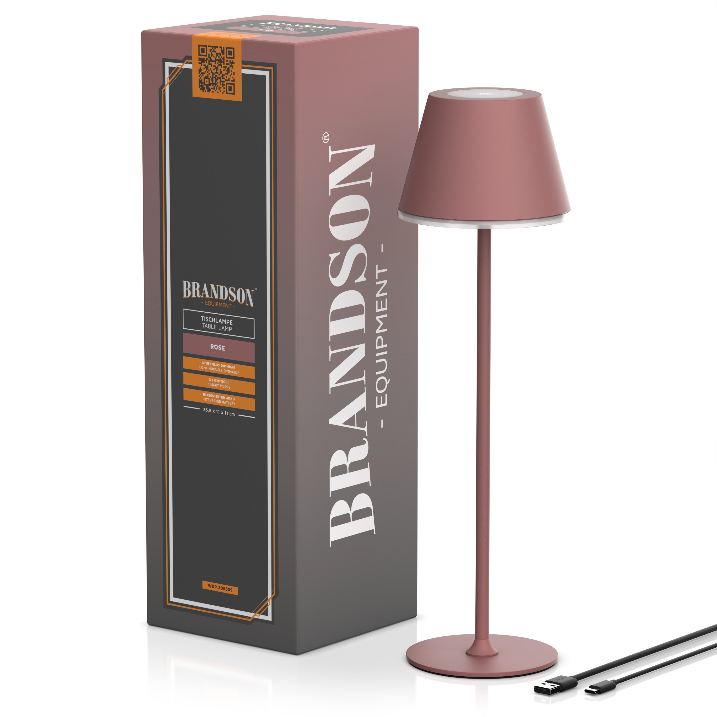 Brandson LED Tischleuchte mit Akku, Kabellos, mit Touch, Helligkeit stufenlos dimmbar, aus Metal, Dimmfunktion; Ein-/Ausschalter; Farbwechsel; mehrere Helligkeitsstufen, LED fest integriert, Kaltweiß, Neutralweiß, Warmweiß, Tischlampe, Nachttischlampe, Leselampe, Schreibtischlampe, großer Akku