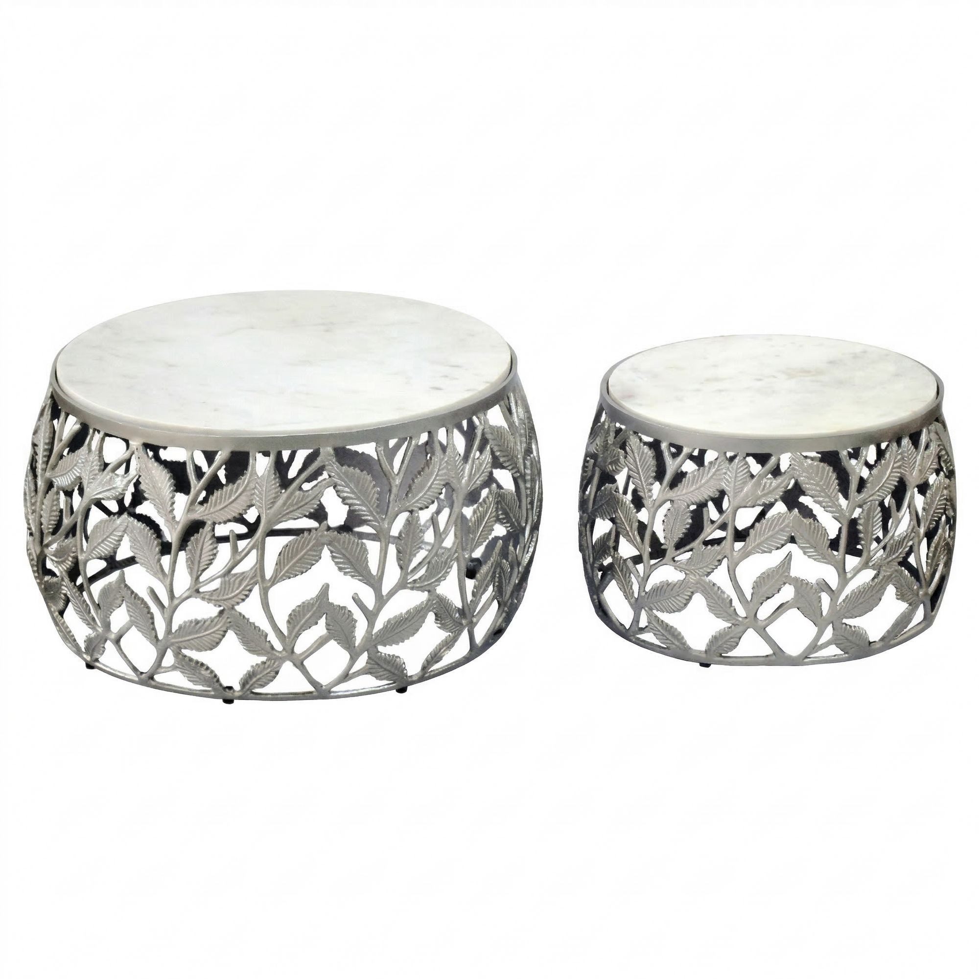 furnicato Satztisch Couchtisch-Set 2-teilig 60x60/45x45 cm Weiß-Silber (1-St), Platzsparend stapelbare Beistelltische mit Anti-Rutsch-Noppen