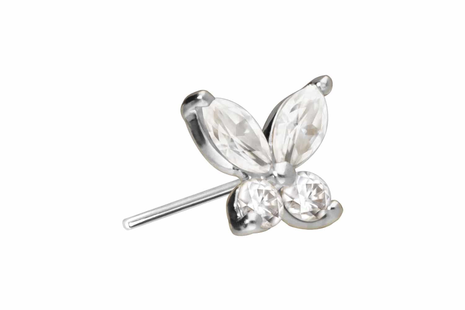 Piercing-Set 14 Karat Gold Aufsatz mit Titan Push Pin MOISSANIT-SCHMETTERLING