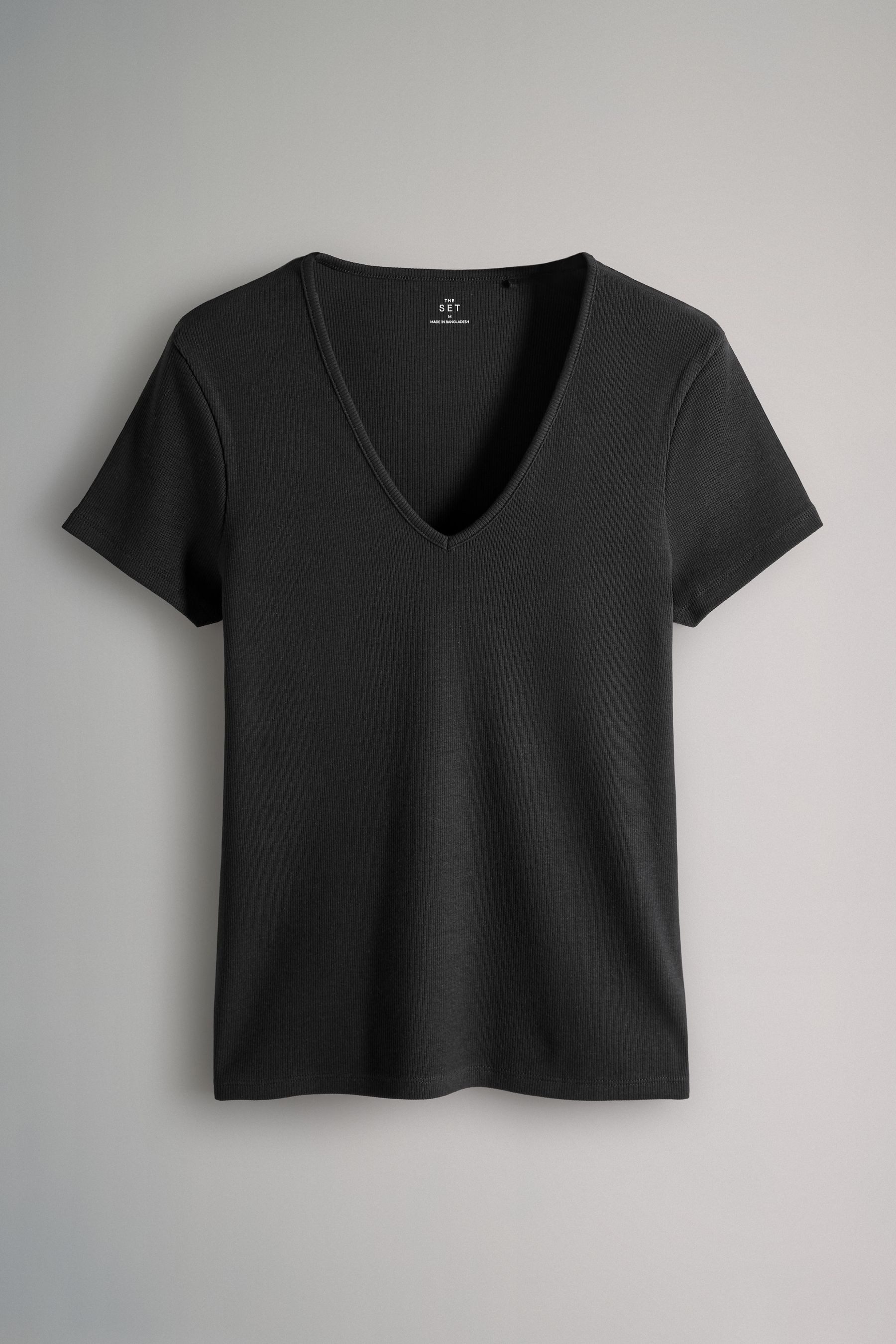 The Set V-Shirt 3 Stk. The Set Gerippte T-Shirts mit V-Ausschnitt (3-tlg)