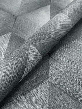 Newroom Vliestapete, Grau Tapete Modern 3D-Optik - Mustertapete Streifentapete Anthrazit Silber Grafisch Geometrisch Raute Linien für Wohnzimmer Schlafzimmer Küche