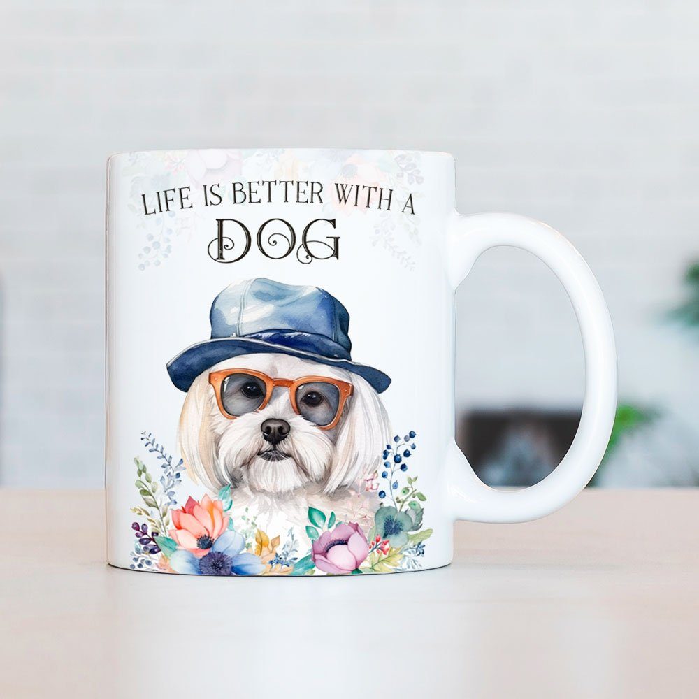 Cadouri Tasse MALTESER - Kaffeetasse beidseitig für Hunderasse, mit ml Keramik, bedruckt, Hundefreunde, Geschenk, 330 handgefertigt