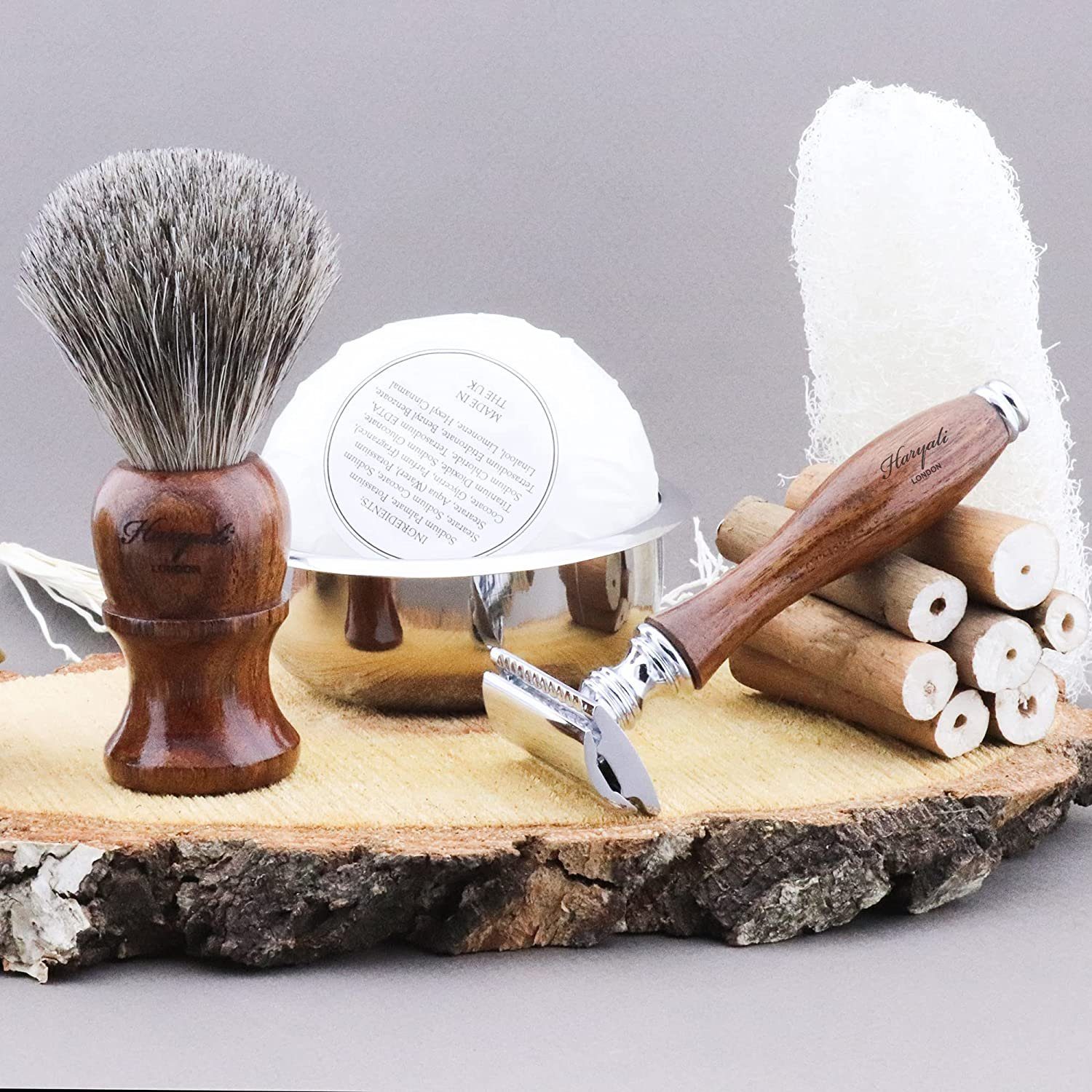 Haryali London Rasierset Haryali London 4-teiliges Rasierset aus Holz für Herren, 4-tlg.