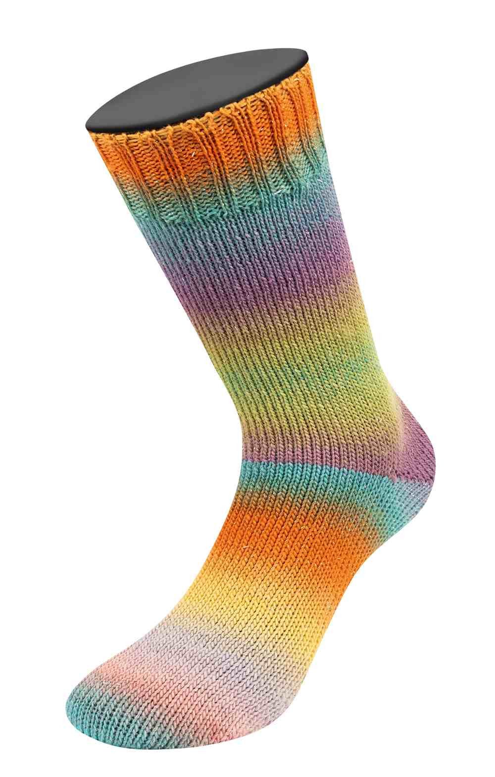LANA GROSSA MEILENWEIT 100 COLOR MIX SPARKS Häkelwolle, 400 m (100 Gramm), 4-fädige Merino - Sockenwolle mit Lurexfaden