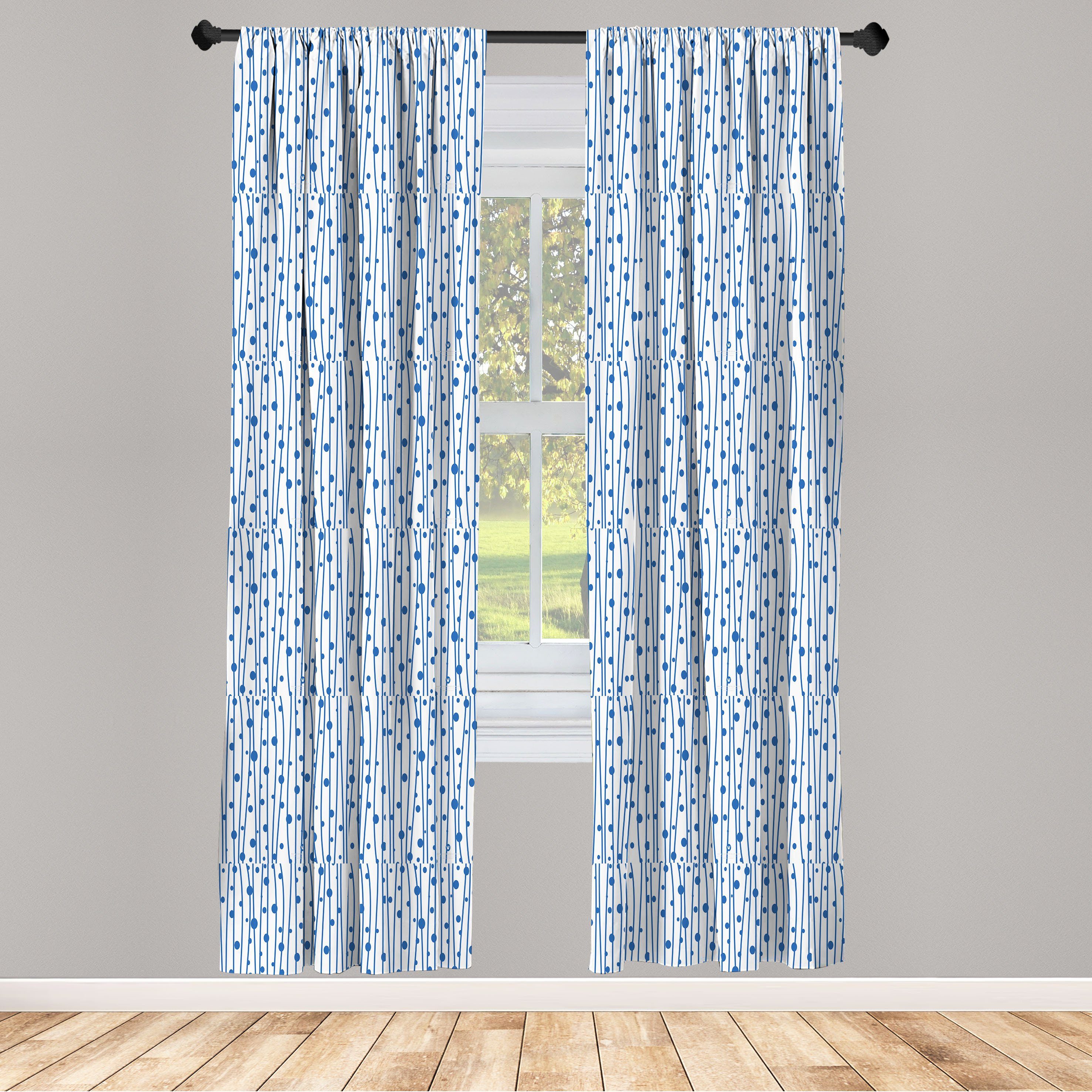 Gardine Vorhang für Wohnzimmer Schlafzimmer Dekor, Abakuhaus, Microfaser, Blau und weiß Wasser-Tropfen-Linien