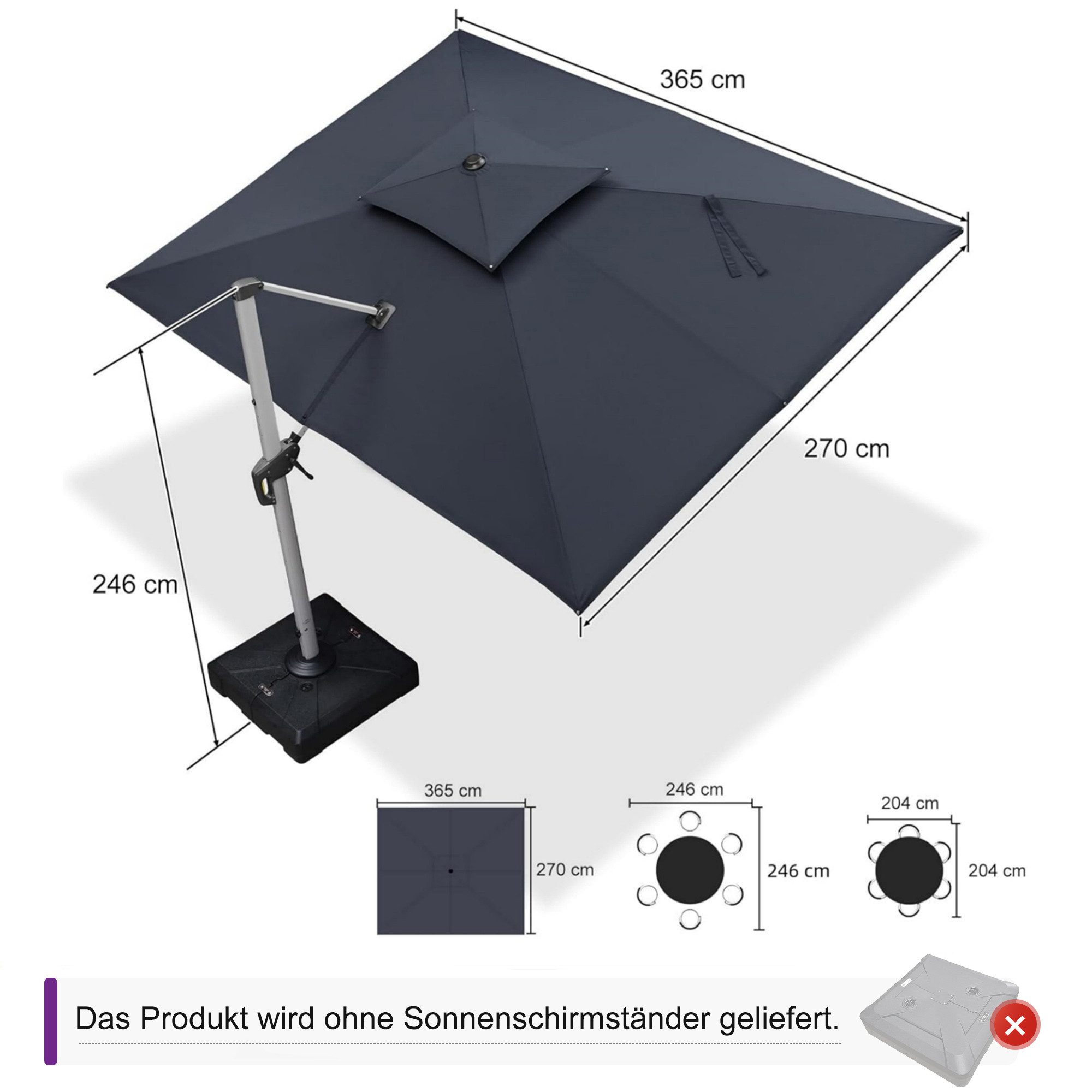 PURPLE LEAF Ampelschirm Rechteckiger Außenbereich Doppeldach günstig online kaufen